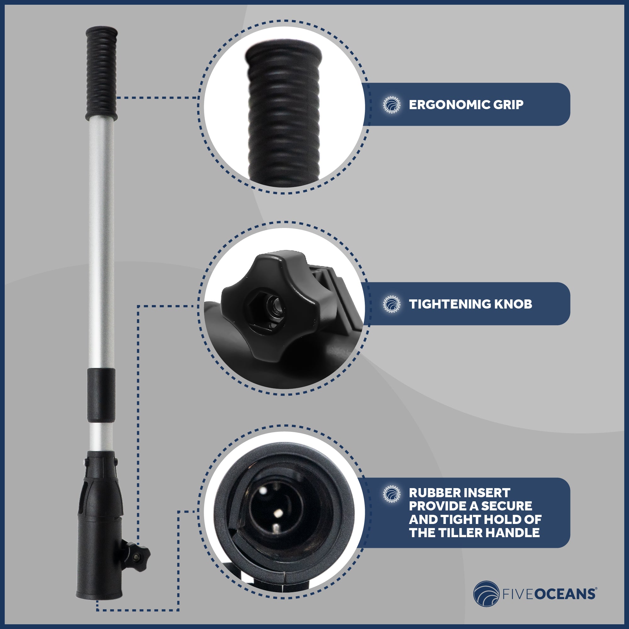 Tiller Handle Extension for Outboard, Extends from 25" to 40" - FO4455 - Five Oceans