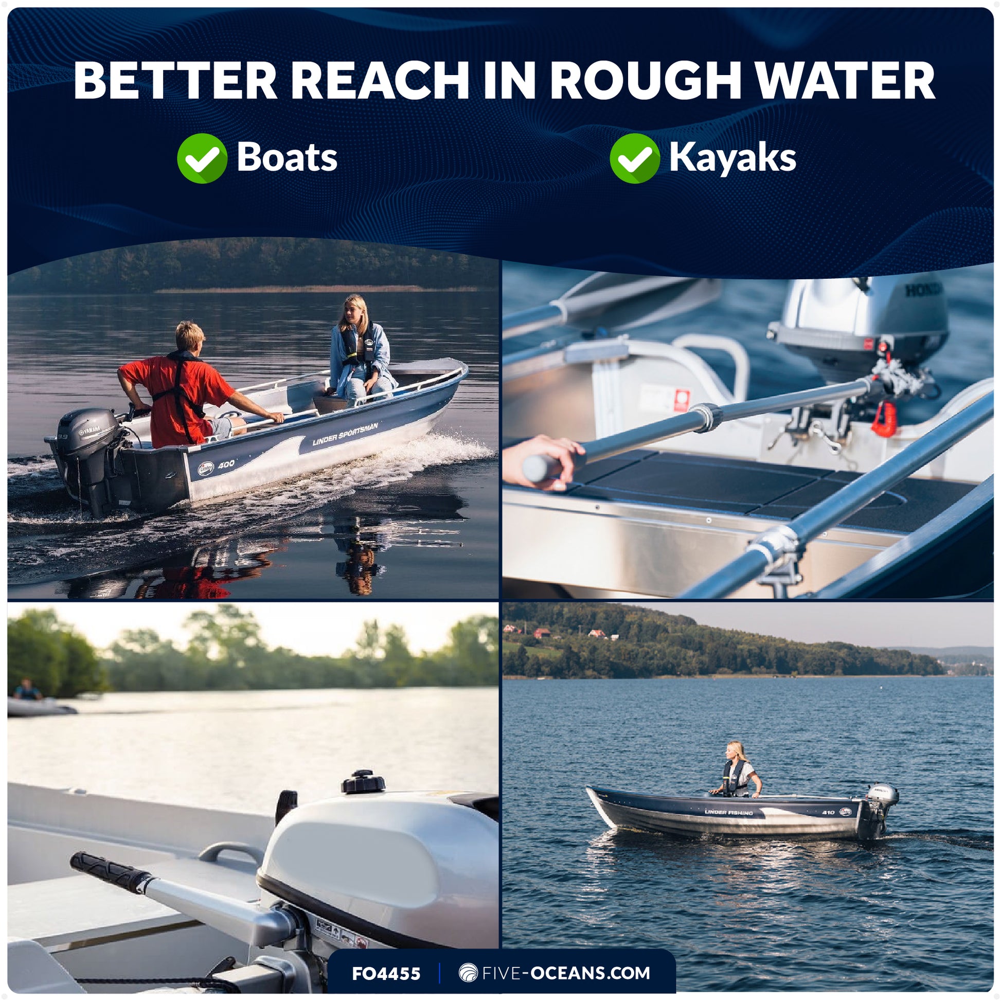 Tiller Handle Extension for Outboard, Extends from 25" to 40" - FO4455 - Five Oceans