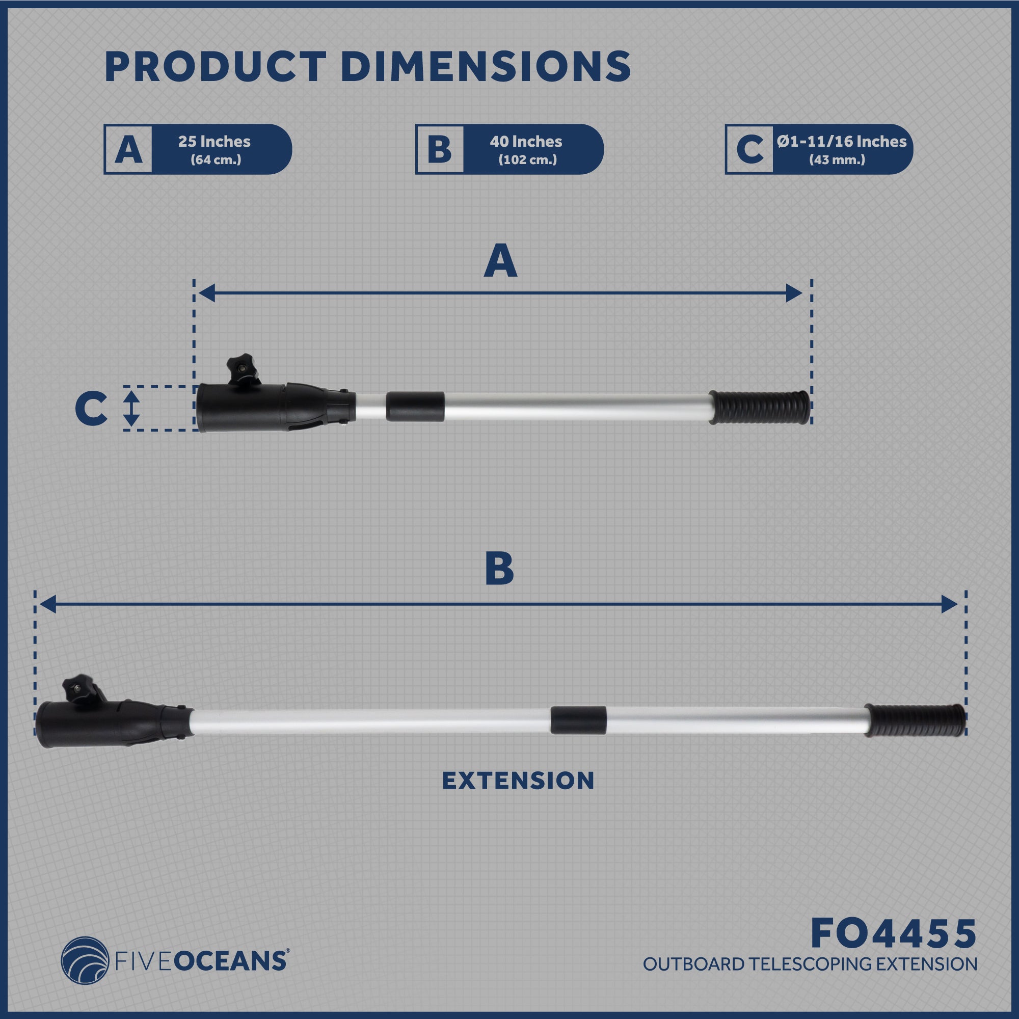 Tiller Handle Extension for Outboard, Extends from 25" to 40" - FO4455 - Five Oceans