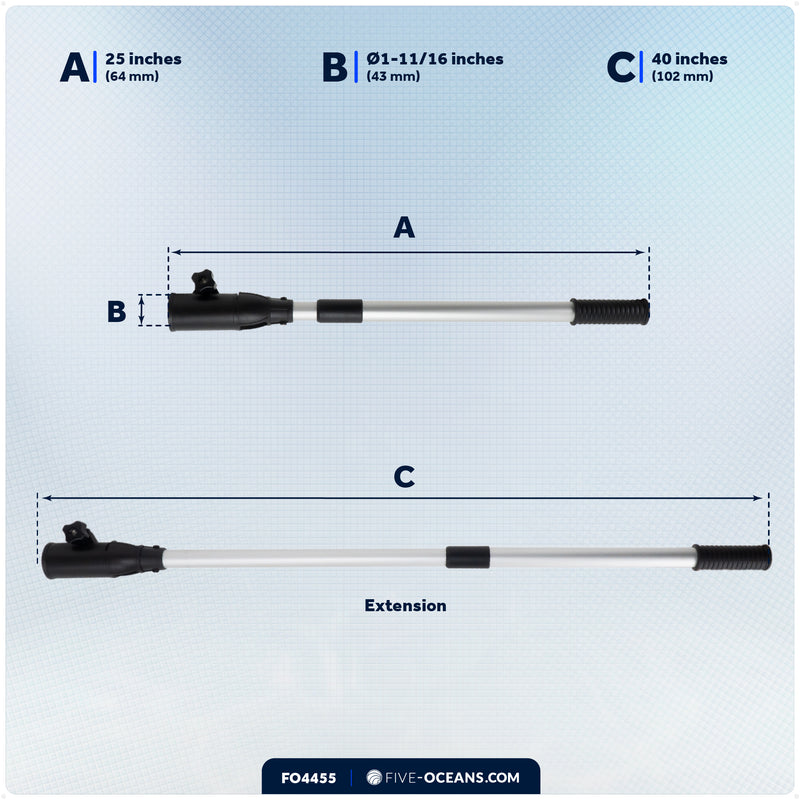 Tiller Extension Handle with Twist-Lock, Extends 25" - 40" - FO4455 - Five Oceans