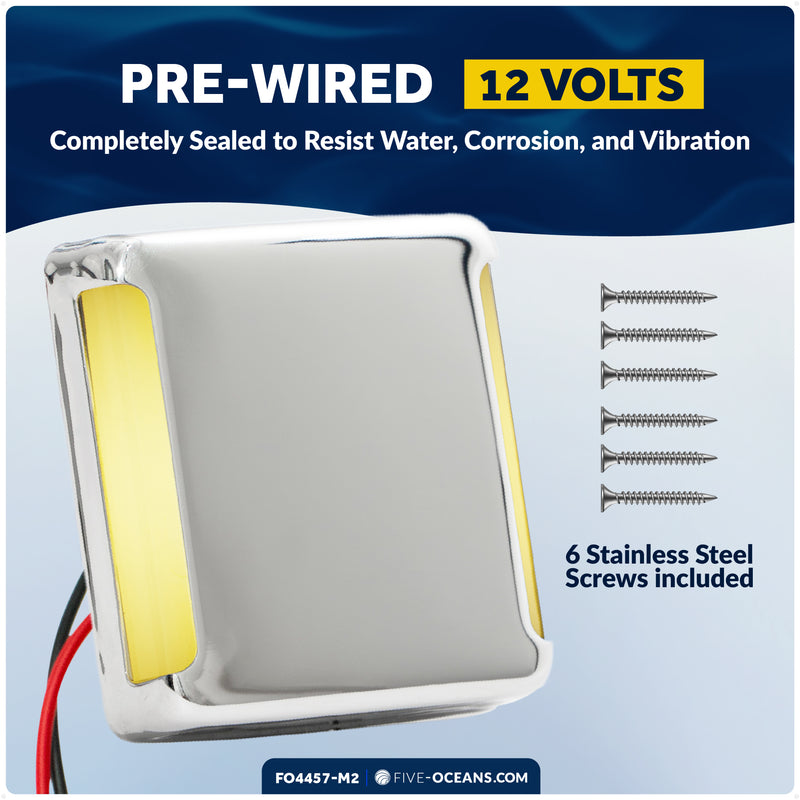 1-13/16" Square LED Surface-Mount Courtesy / Companionway Light, Warm White, 12V, 2-Pack - FO4457-M2 - Five Oceans