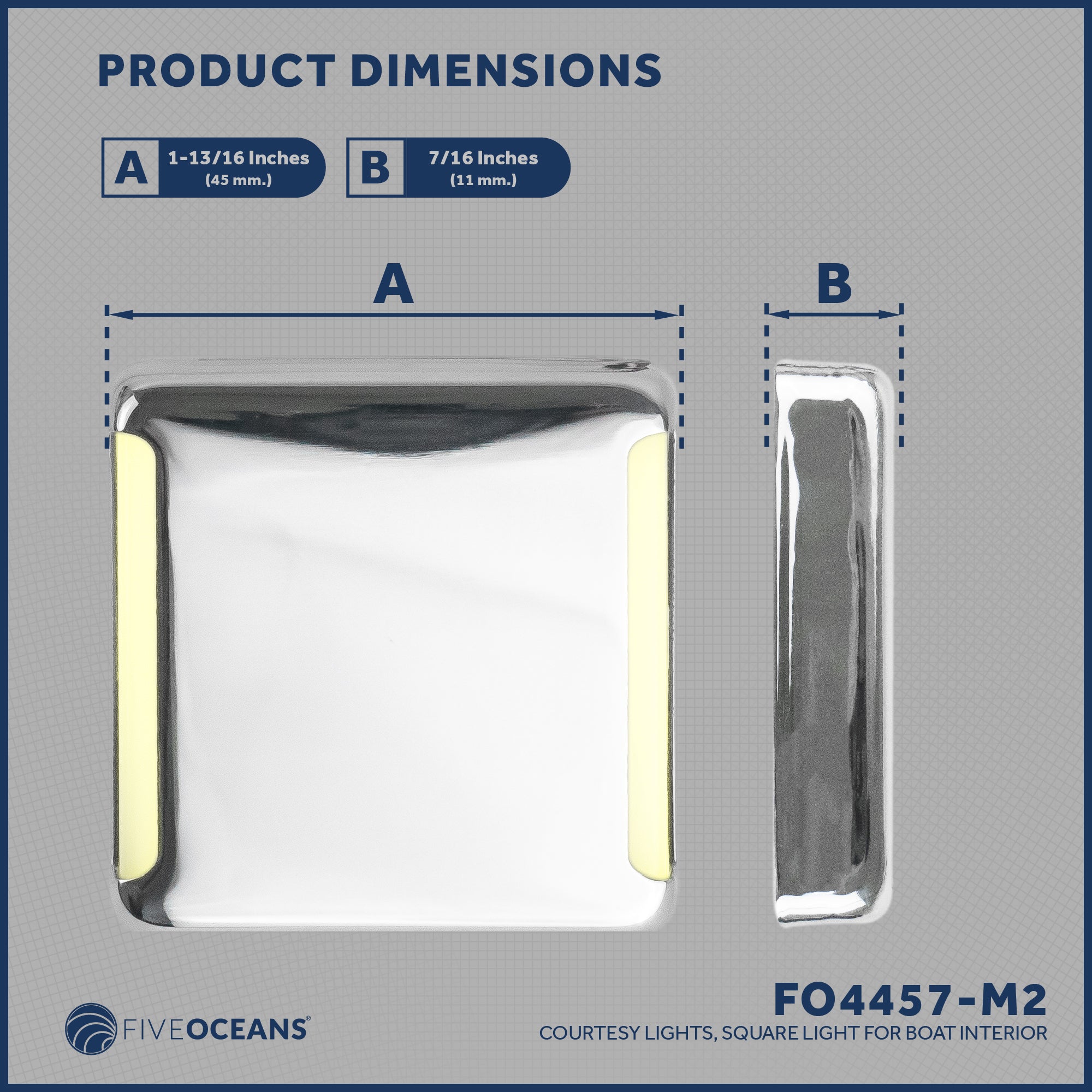 1-13/16" Square LED Surface-Mount Courtesy / Companionway Light, Warm White, 12V, 2-Pack - FO4457-M2
