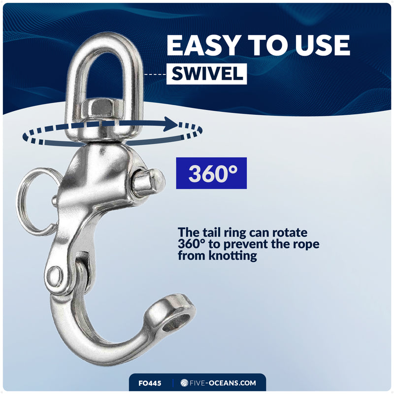 5" Pin Release Snap Shackle with Swivel Eye, AISI316 Stainless Steel - FO445 - Five Oceans