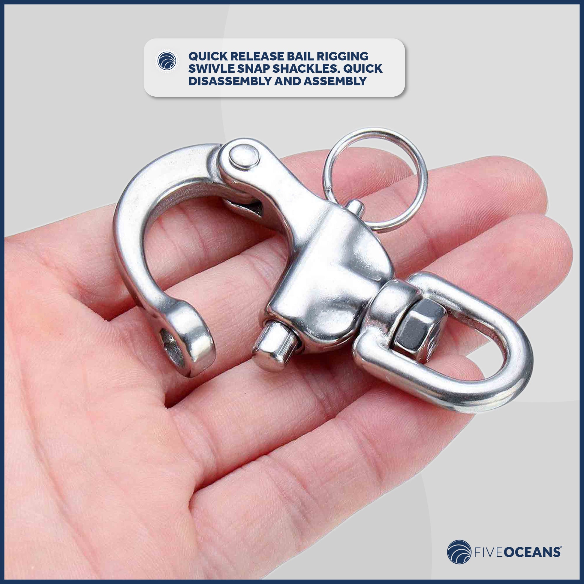Swivel Eye Snap Shackle Quick Release Bail Rigging, 5" Stainless Steel - FO445 - Five Oceans