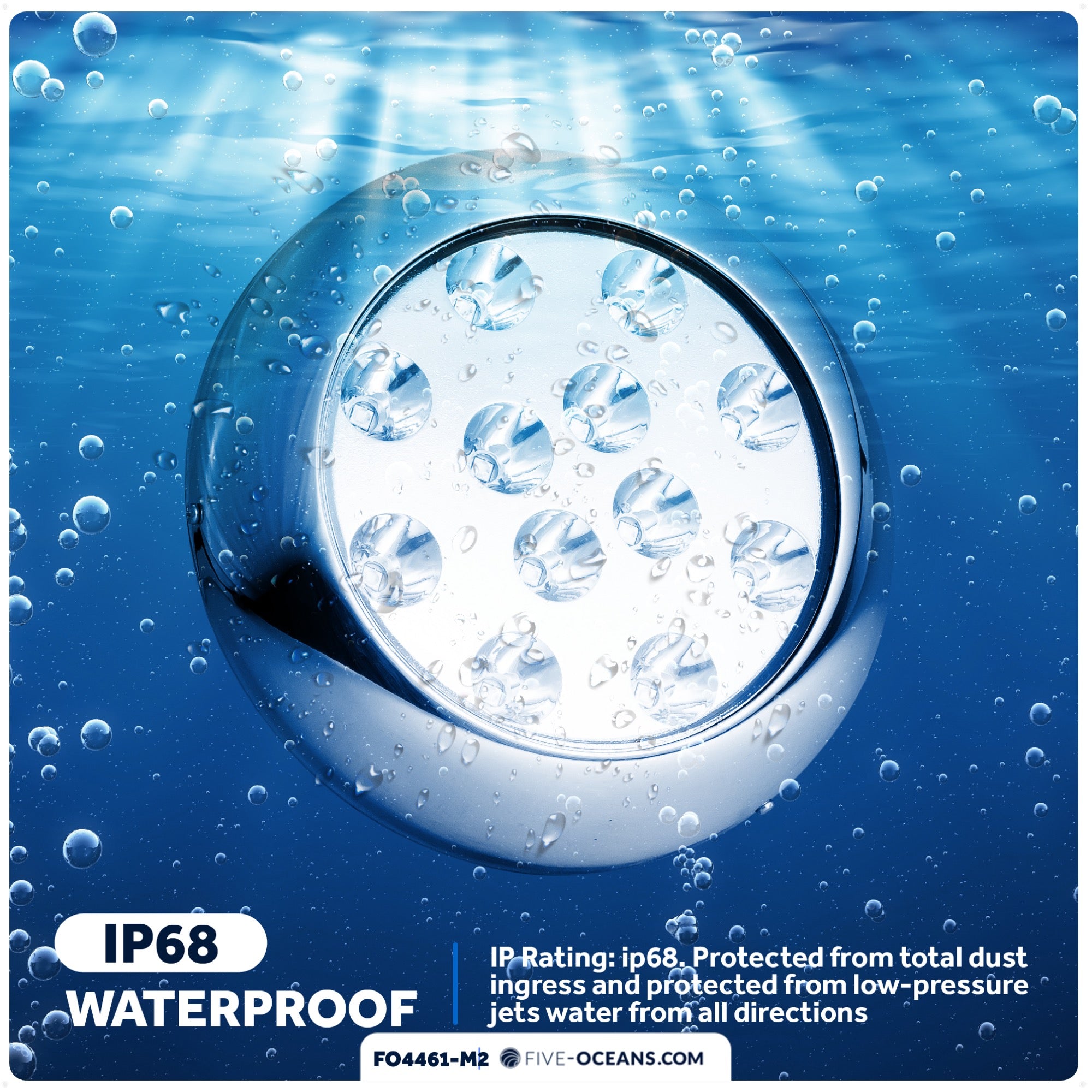 LED Underwater Boat Light, Stainless Steel Bezel, Blue, 2-Pack - FO4461-M2 - Five Oceans