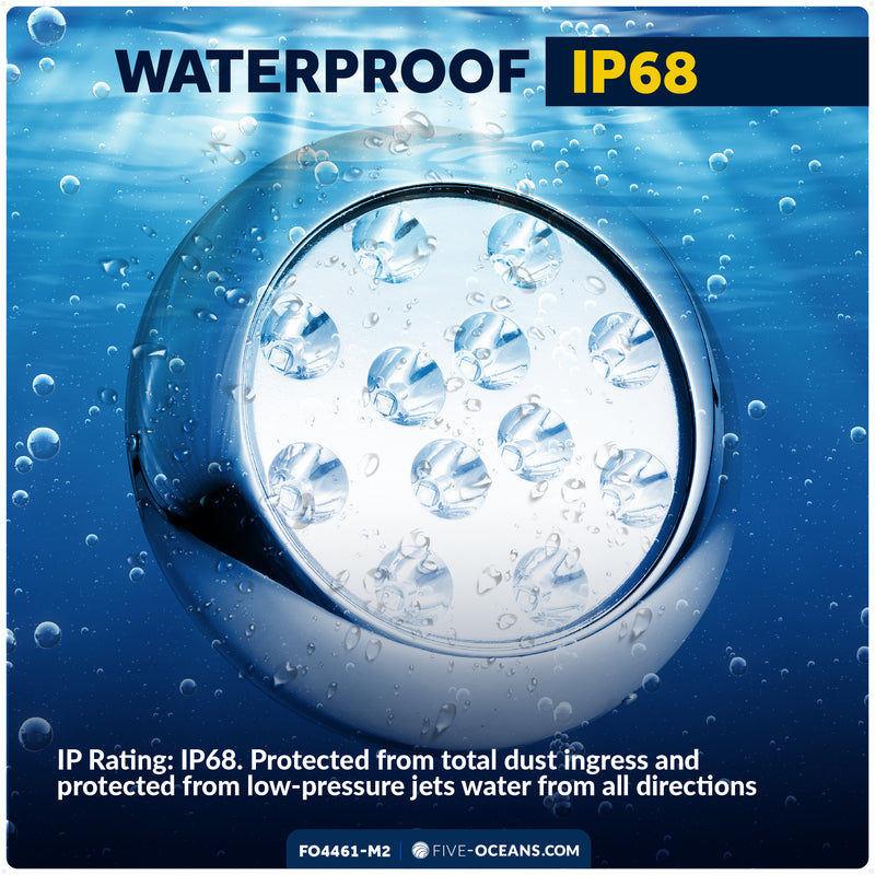 LED Underwater Light, Blue, AISI316 Stainless Stee, 10-30V, 2-Pack - FO4461-M2 - Five Oceans
