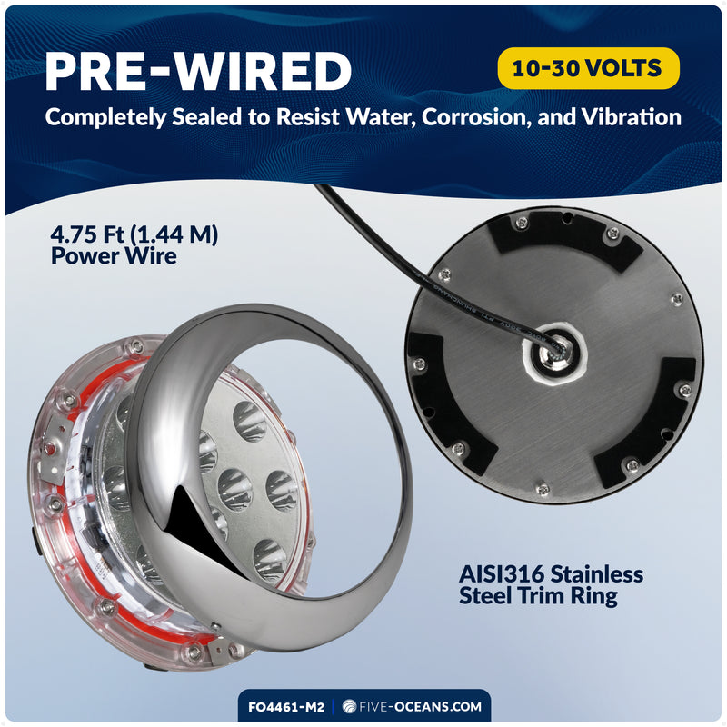 LED Underwater Light, Blue, AISI316 Stainless Stee, 10-30V, 2-Pack - FO4461-M2 - Five Oceans