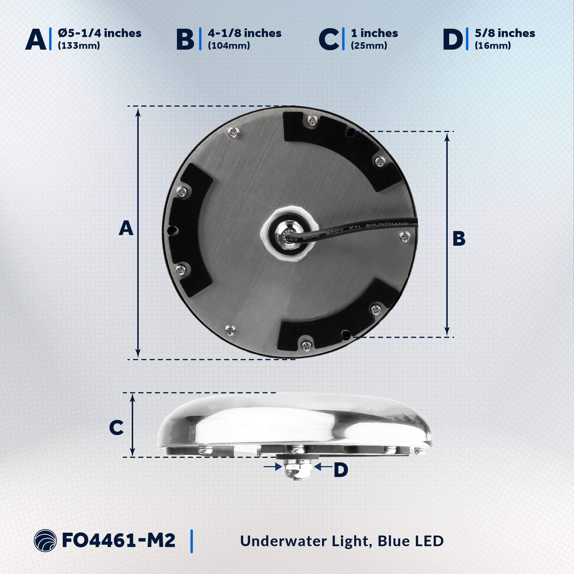 LED Underwater Boat Light, Stainless Steel Bezel, Blue, 2-Pack - FO4461-M2 - Five Oceans