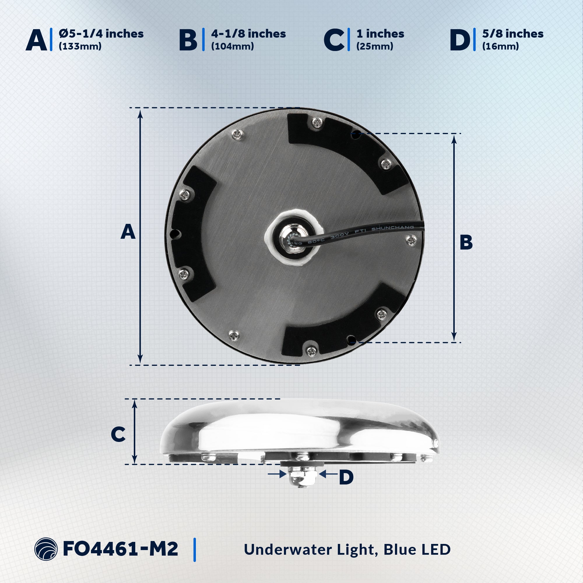 LED Underwater Boat Light, Stainless Steel Bezel, Blue, 2-Pack - FO4461-M2 - Five Oceans