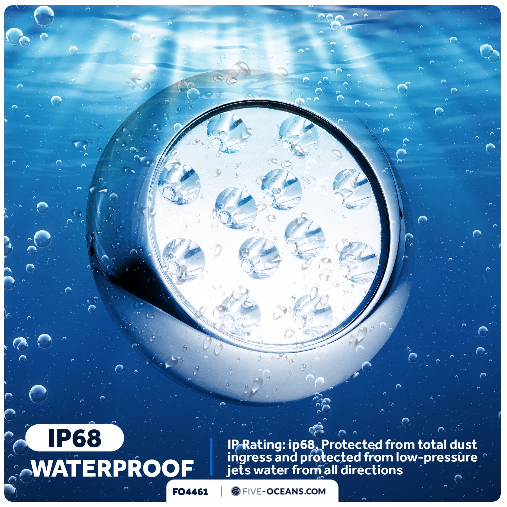 LED Underwater Boat Light, Stainless Steel Bezel, Blue - FO4461 - Five Oceans