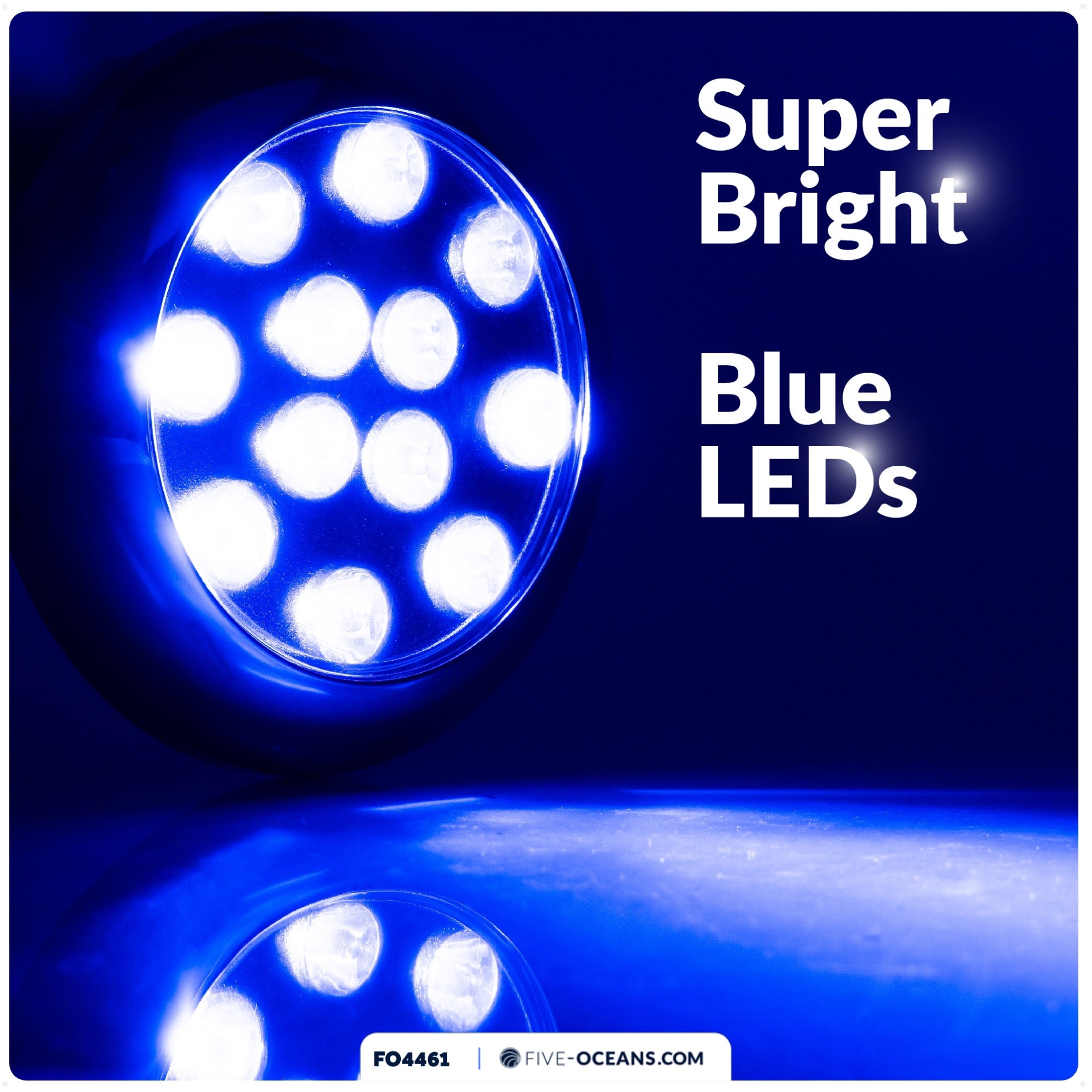 LED Underwater Boat Light, Stainless Steel Bezel, Blue - FO4461 - Five Oceans