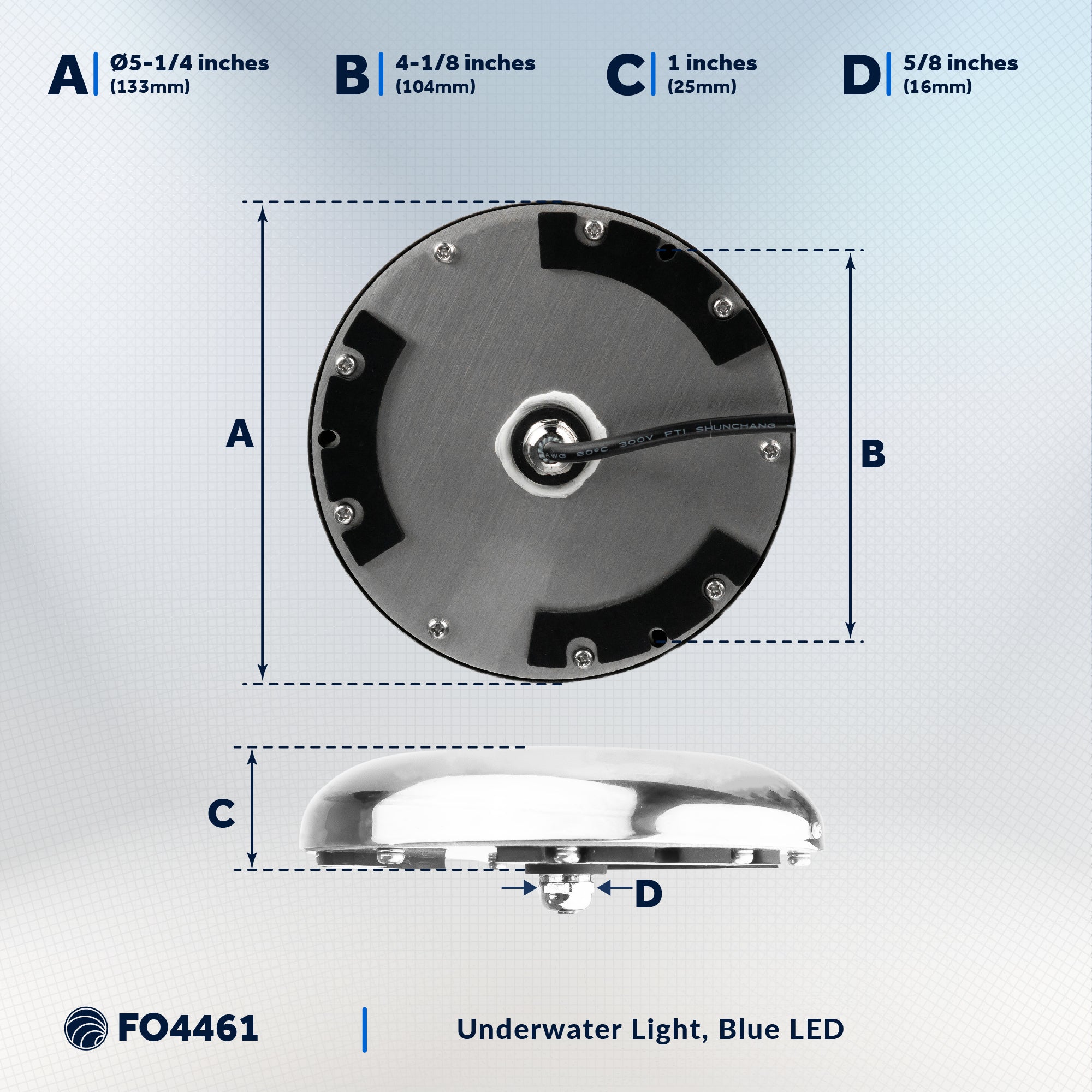 LED Underwater Boat Light, Stainless Steel Bezel, Blue - FO4461 - Five Oceans