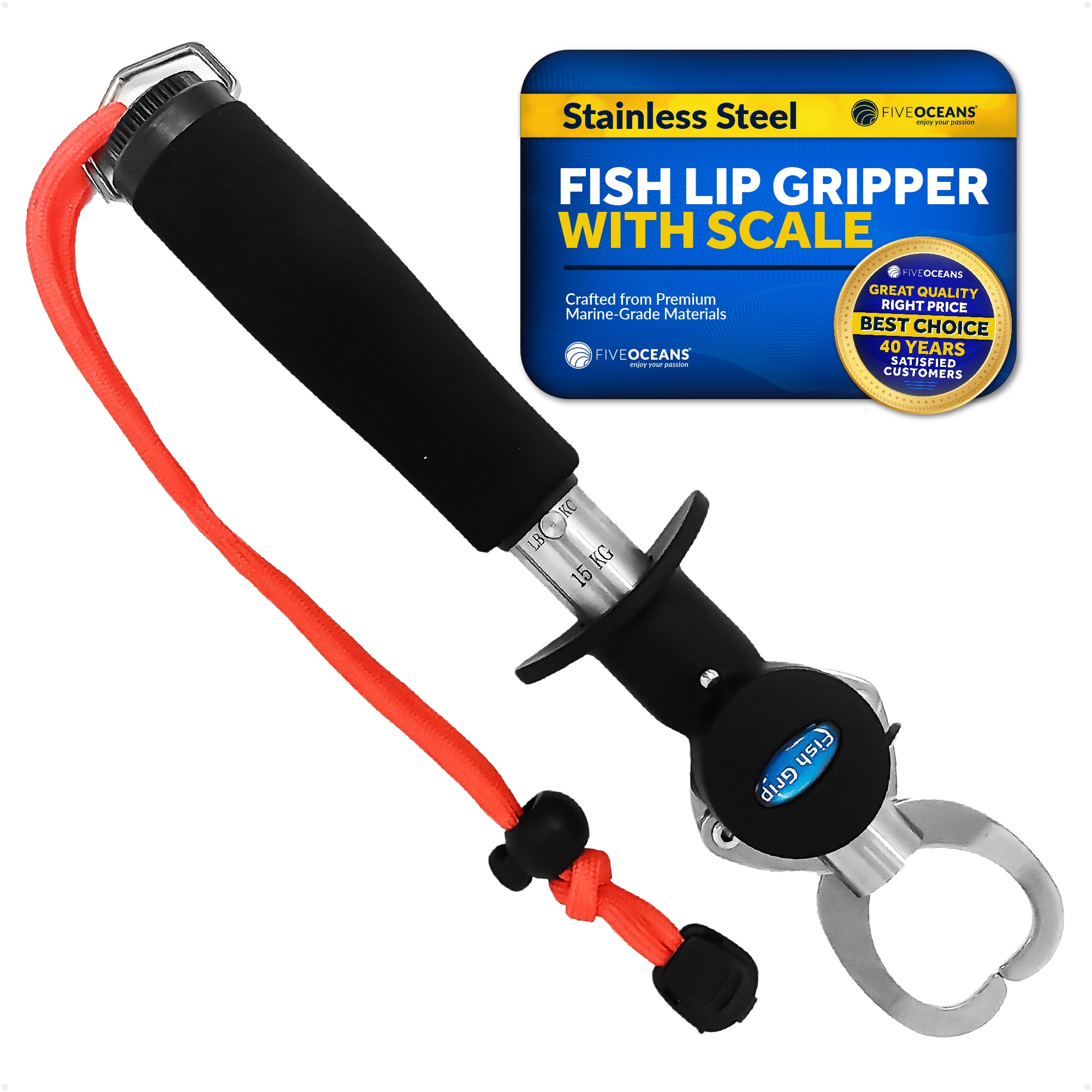 Stainless Steel Fish Lip Gripper with Scale and EVA Control Handle - FO4462 - Five Oceans