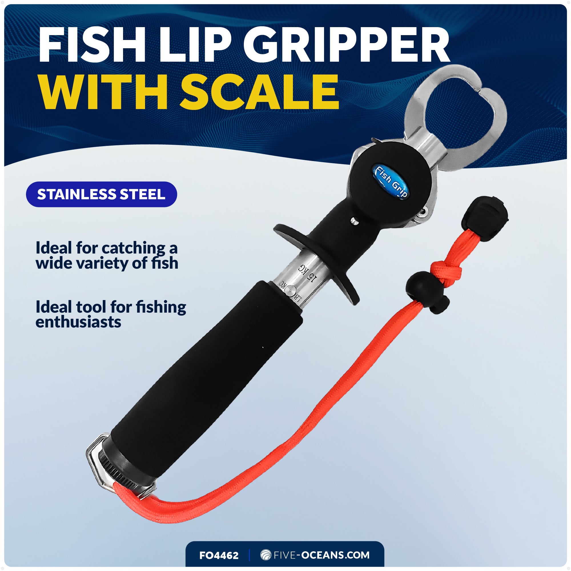 Stainless Steel Fish Lip Gripper with Scale and EVA Control Handle - FO4462