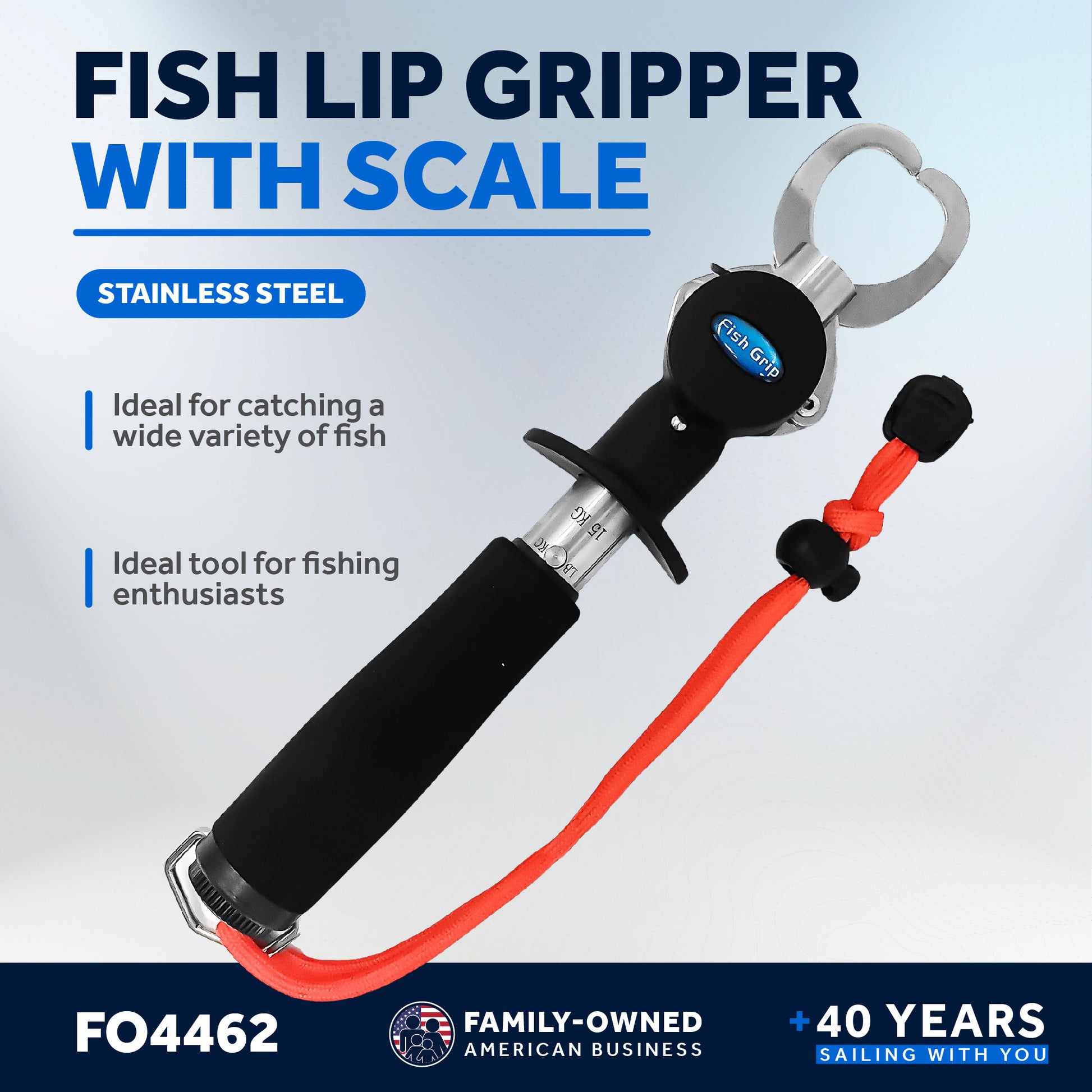 Stainless Steel Fish Lip Gripper with Scale and EVA Control Handle - FO4462 - Five Oceans