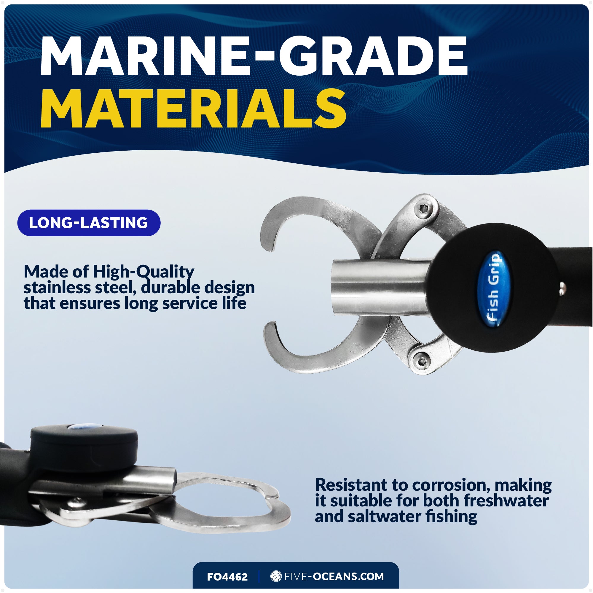 Stainless Steel Fish Lip Gripper with Scale and EVA Control Handle - FO4462 - Five Oceans