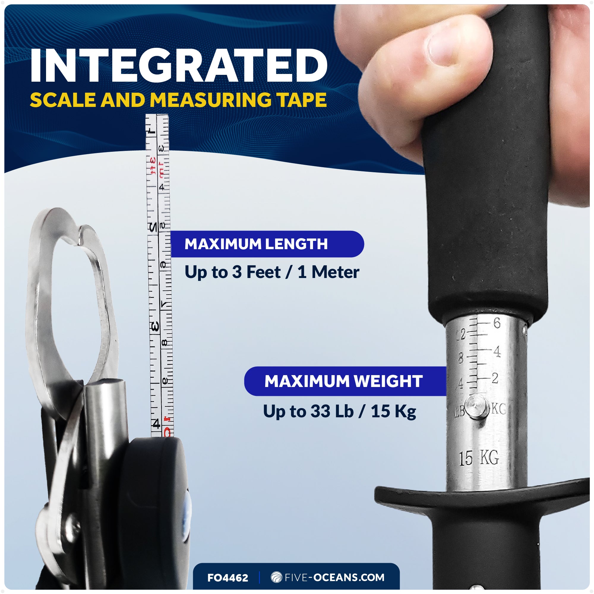 Stainless Steel Fish Lip Gripper with Scale and EVA Control Handle - FO4462 - Five Oceans