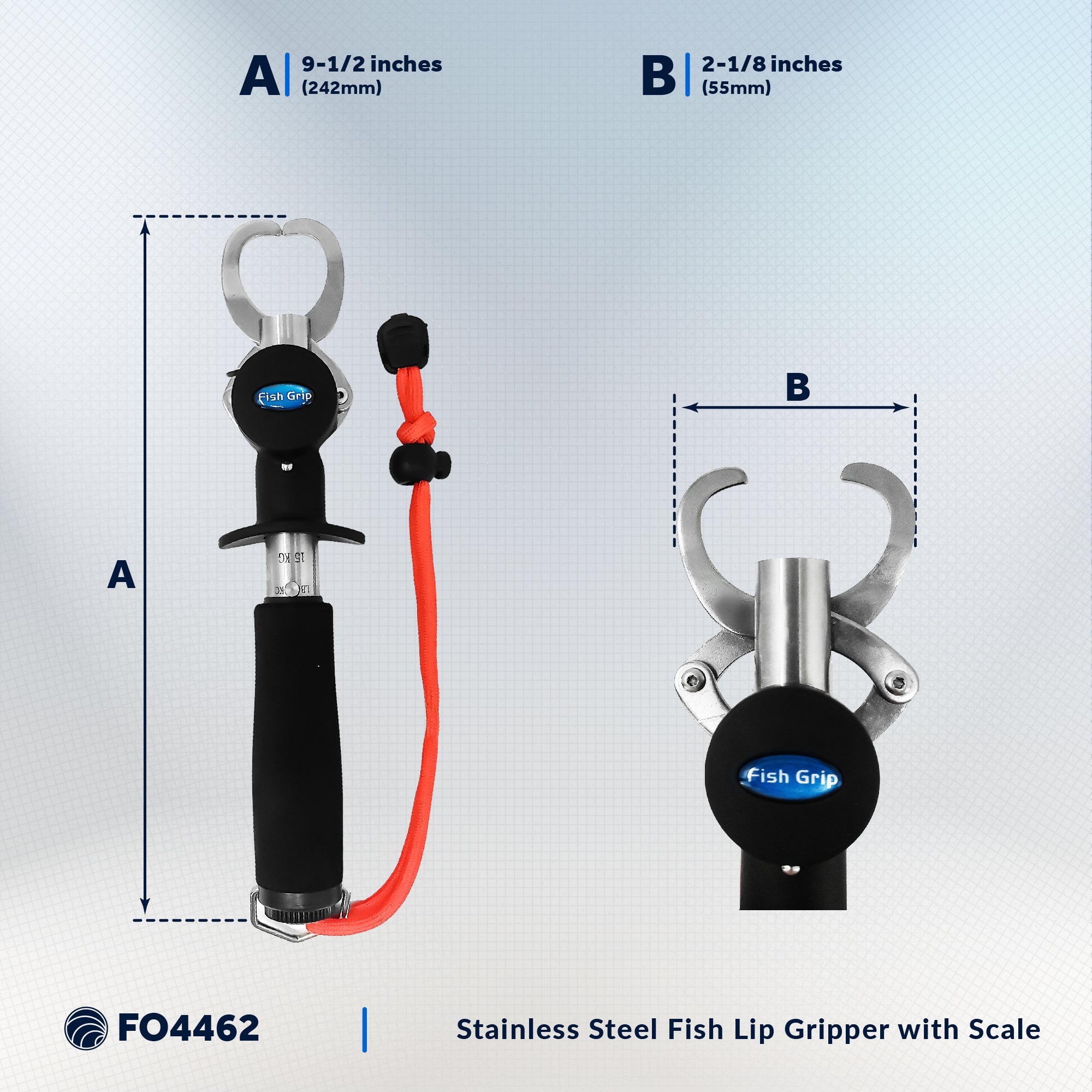 Stainless Steel Fish Lip Gripper with Scale and EVA Control Handle - FO4462 - Five Oceans