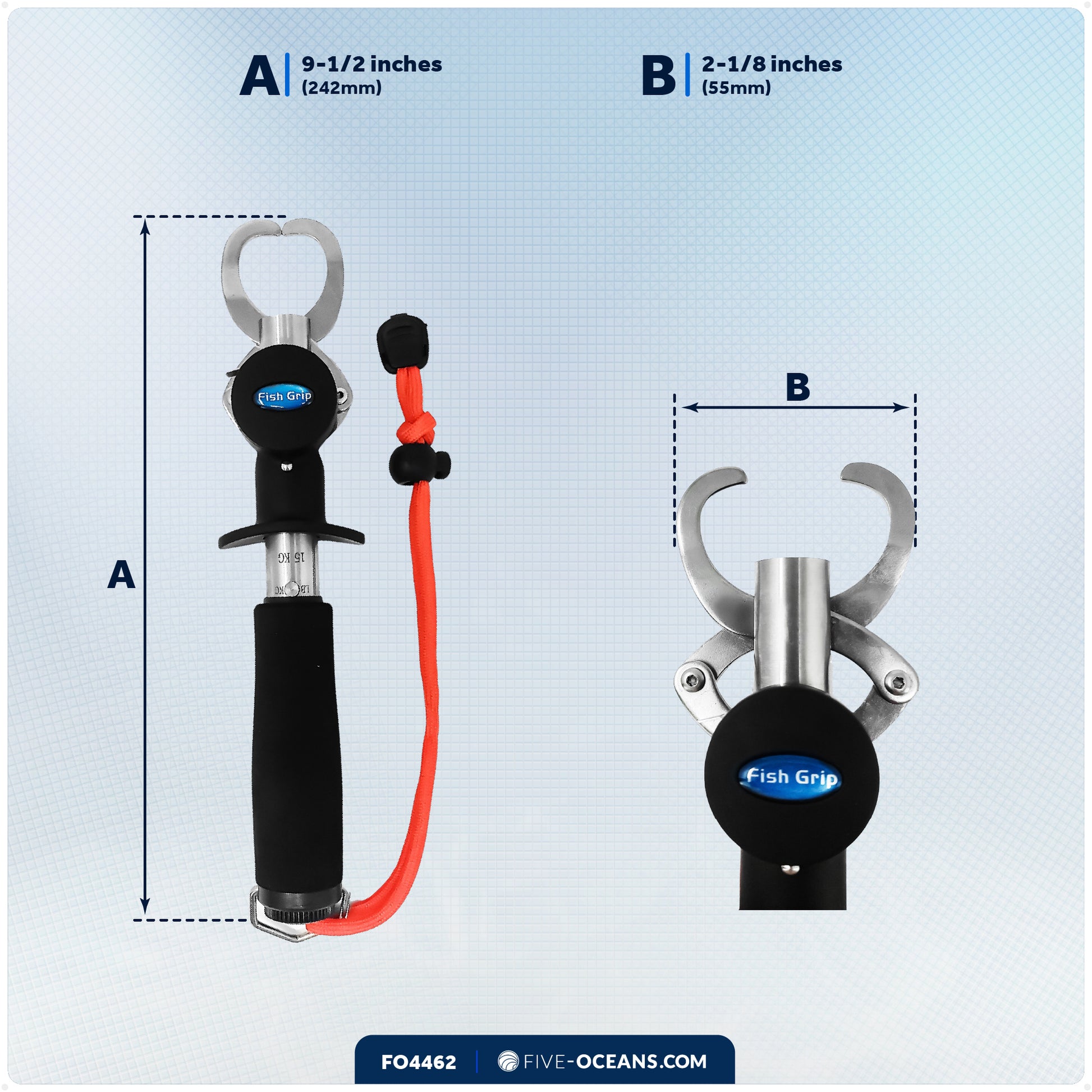 Stainless Steel Fish Lip Gripper with Scale and EVA Control Handle - FO4462 - Five Oceans