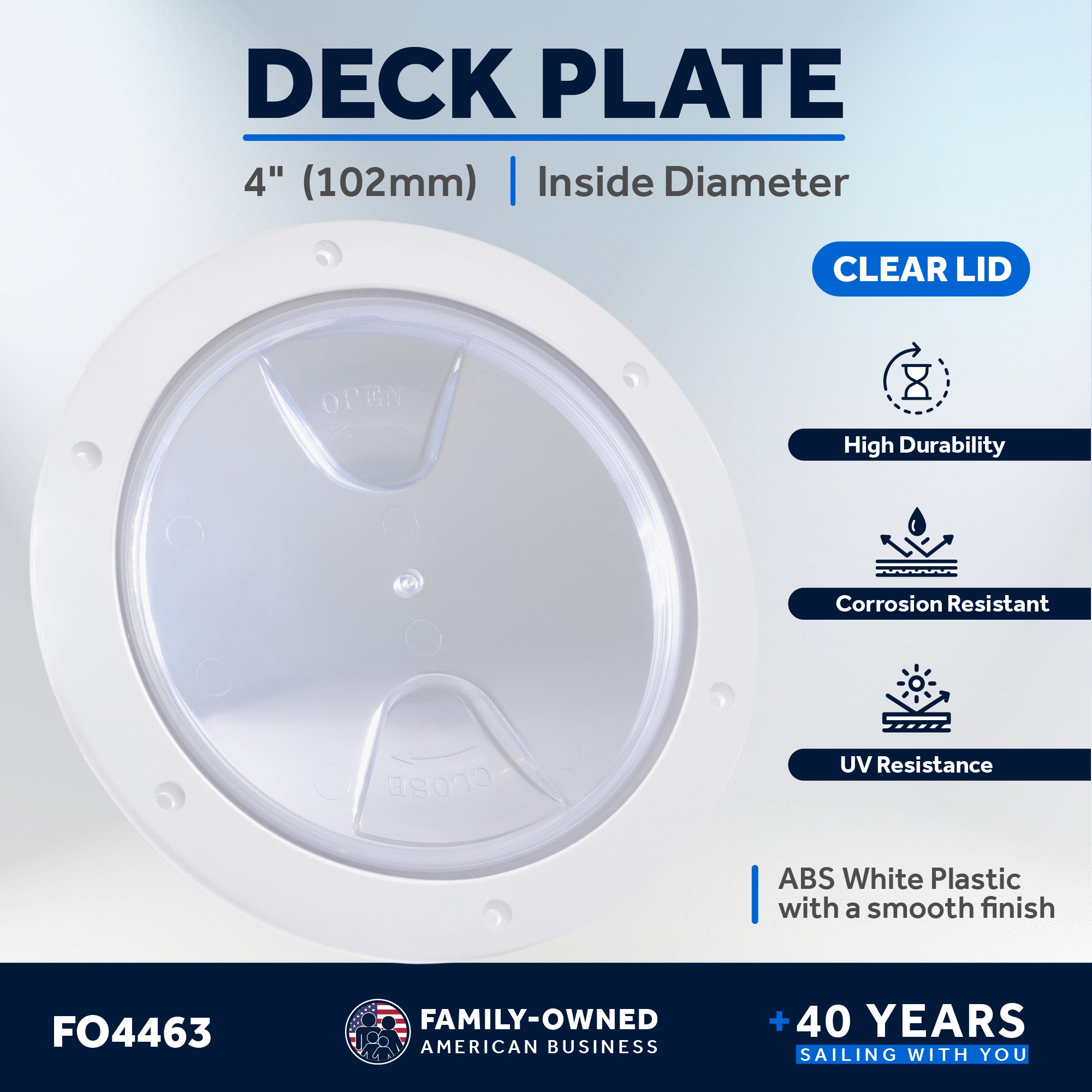 4" Deck Plate, Round White with Clear Lid - FO4463 - Five Oceans