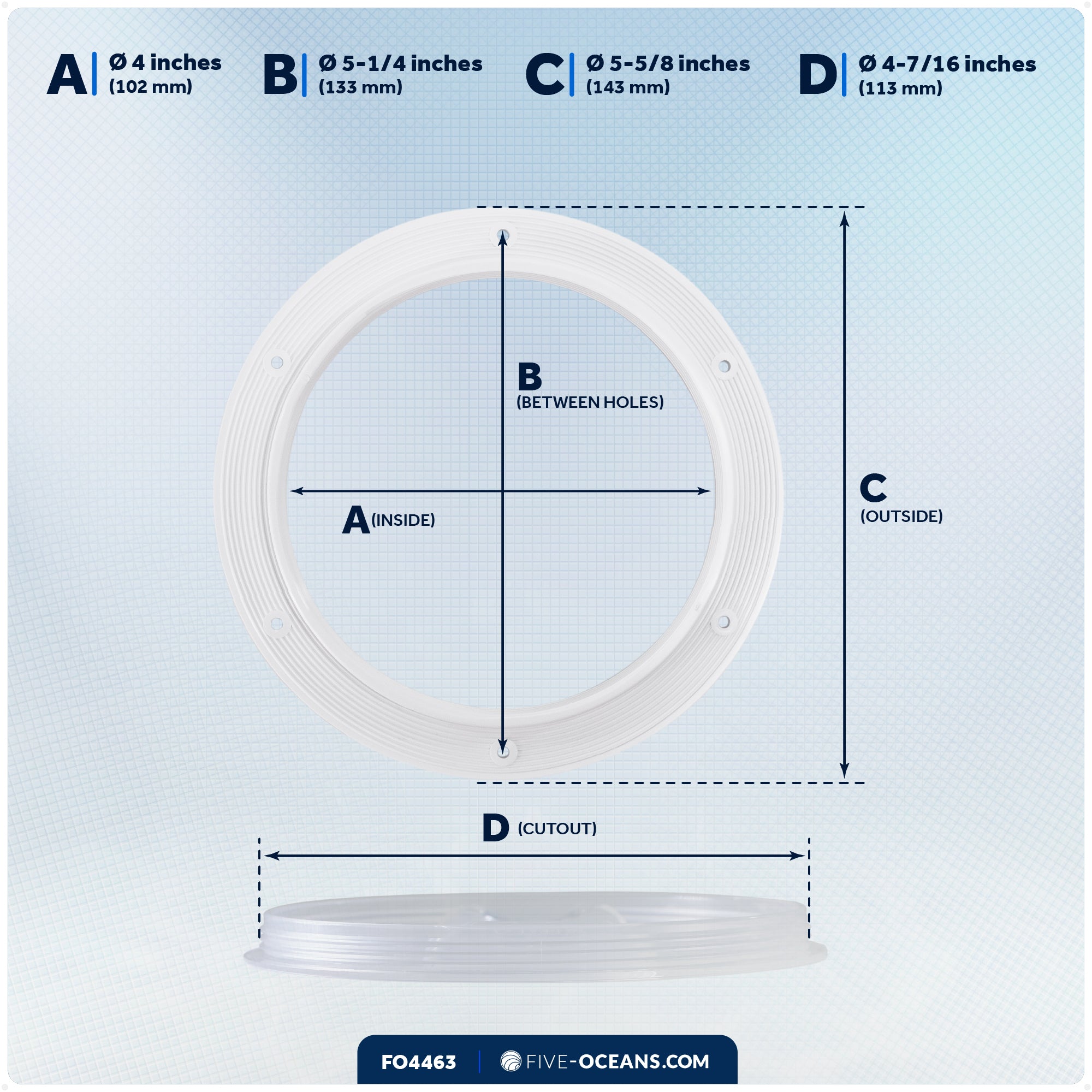 4" Deck Plate, Round White with Clear Lid - FO4463