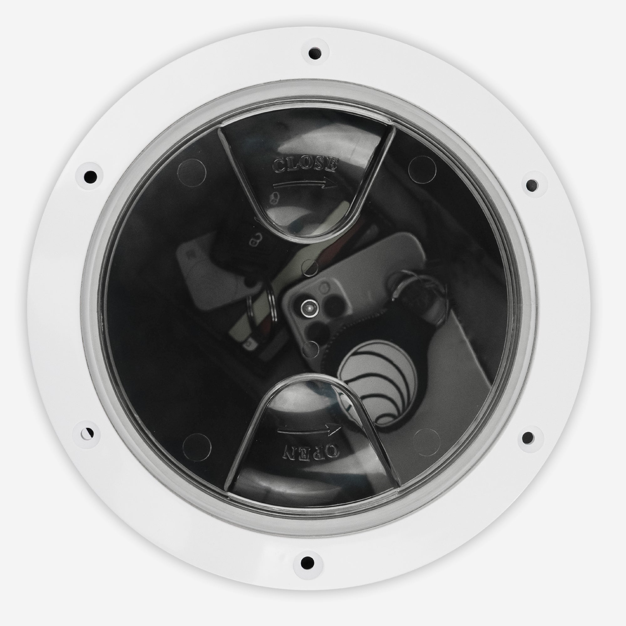 6" Deck Plate, Round White with Clear Lid - FO4465 - Five Oceans