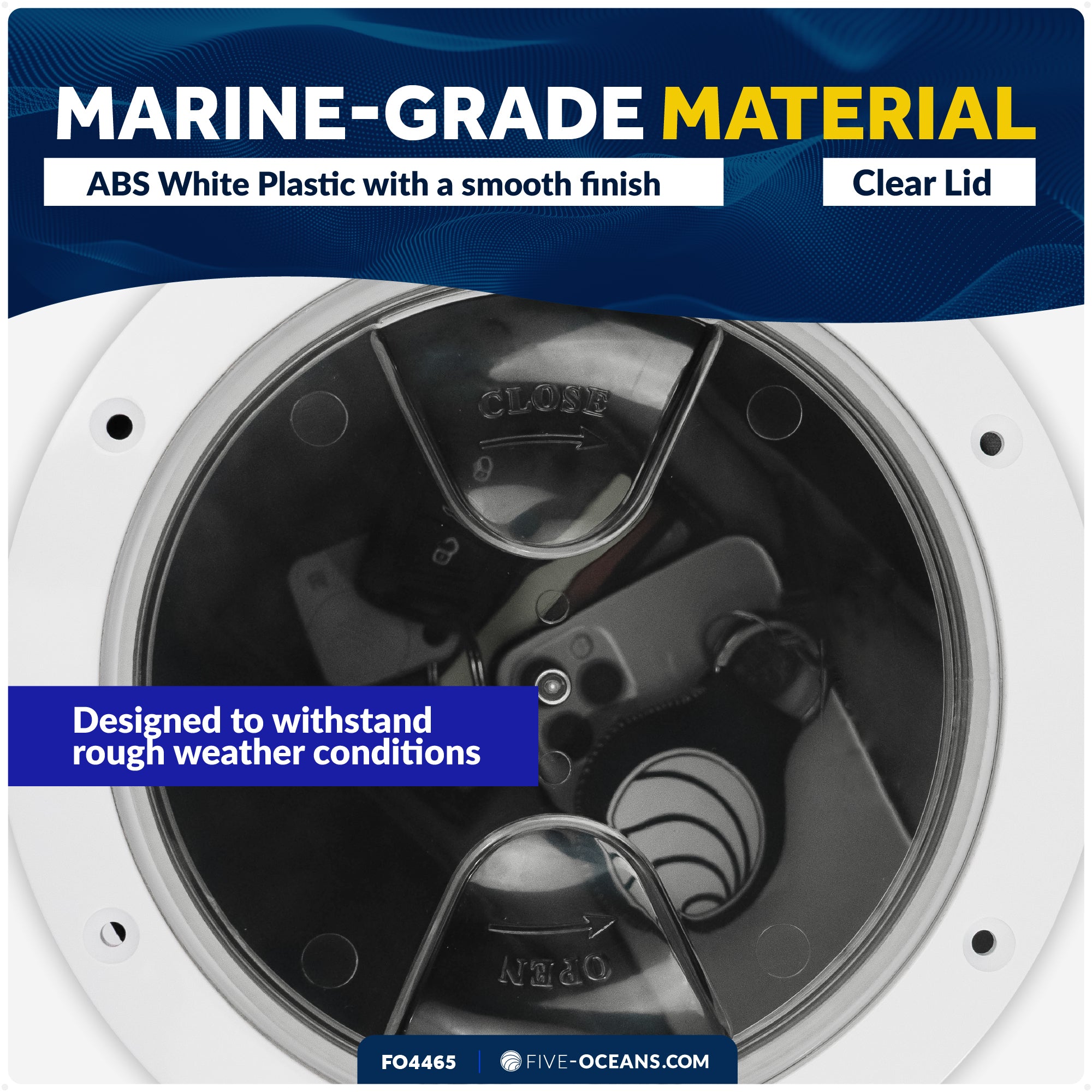 6" Deck Plate, Round White with Clear Lid - FO4465 - Five Oceans