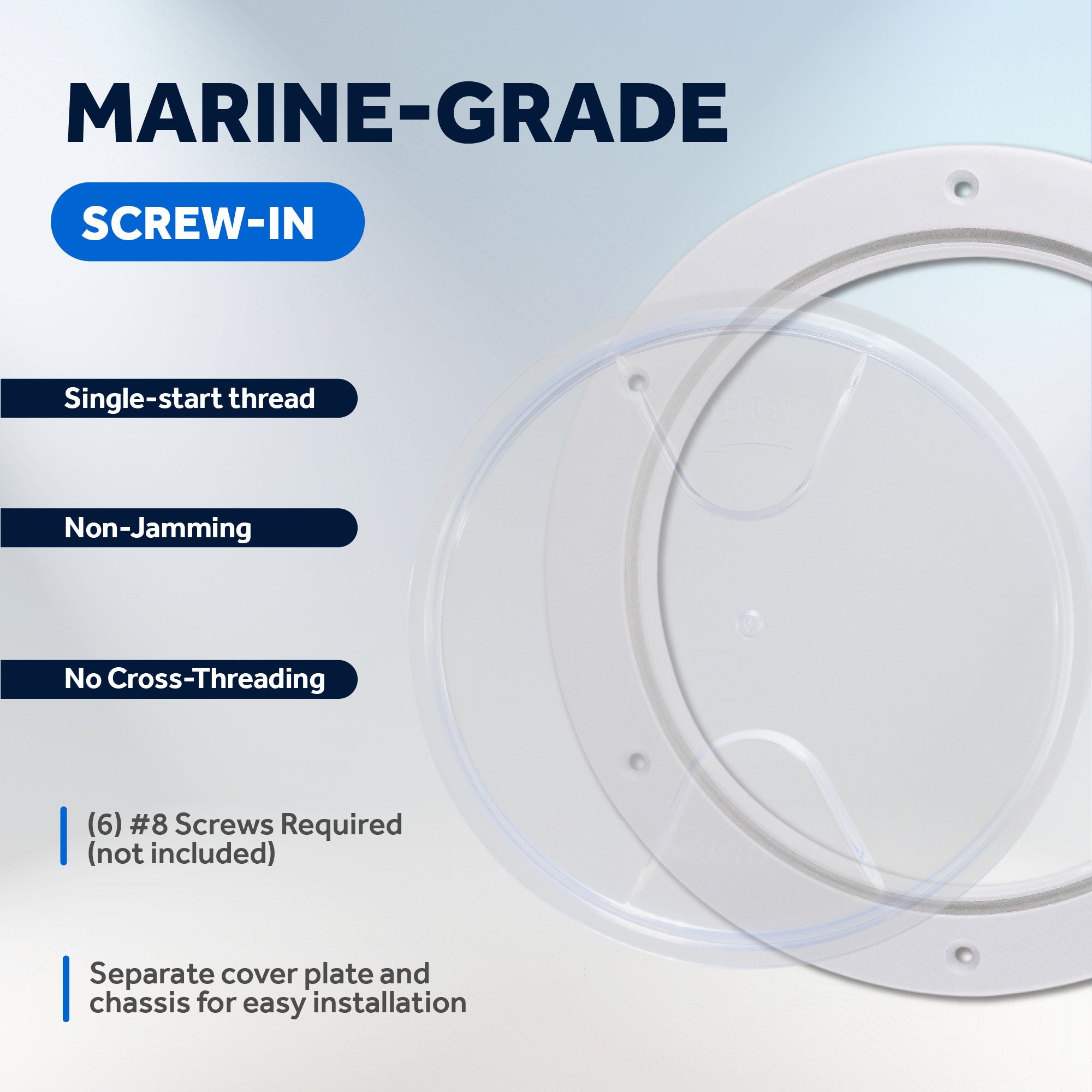 6" Deck Plate, Round White with Clear Lid - FO4465 - Five Oceans