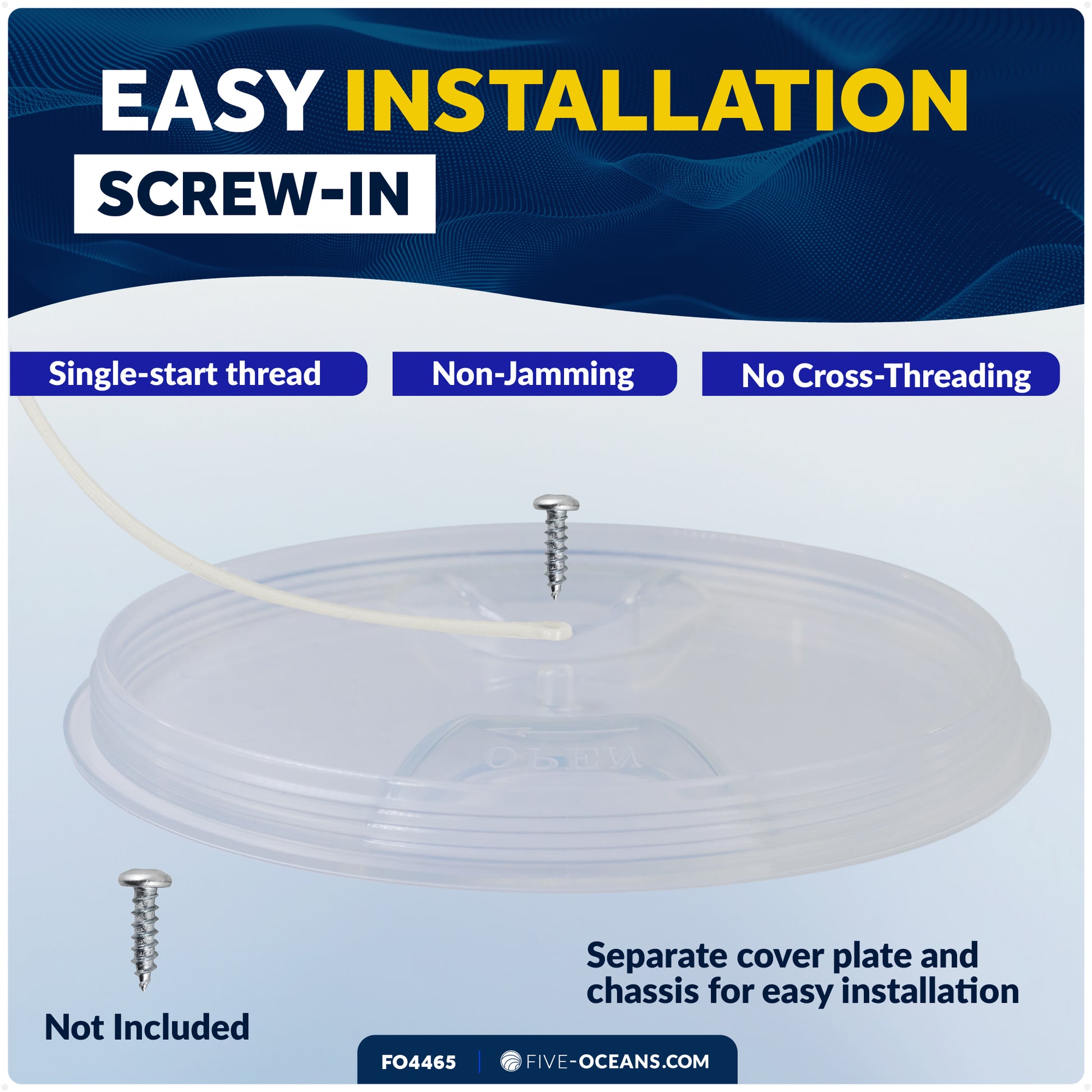 6" Deck Plate, Round White with Clear Lid - FO4465 - Five Oceans