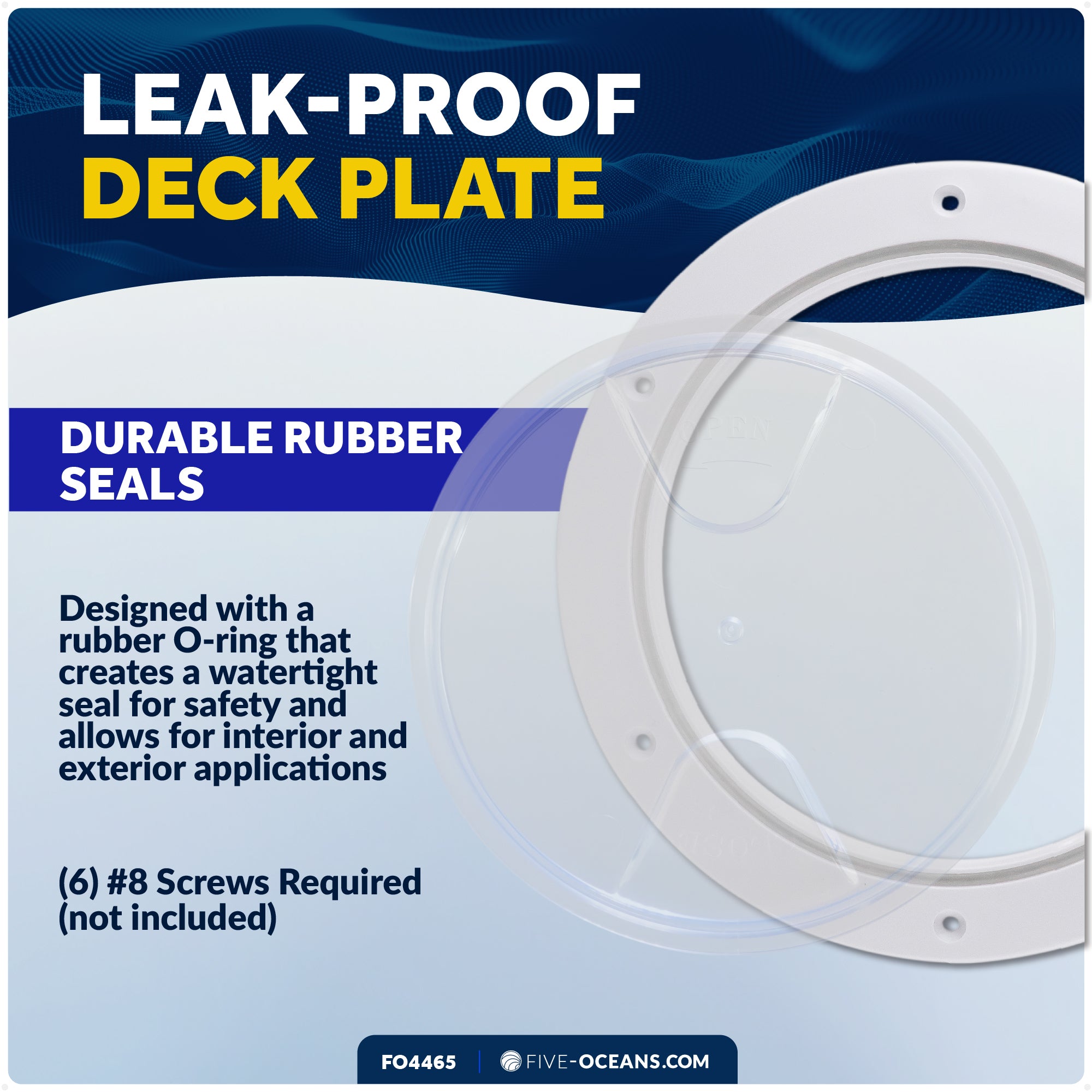 6" Deck Plate, Round White with Clear Lid - FO4465 - Five Oceans