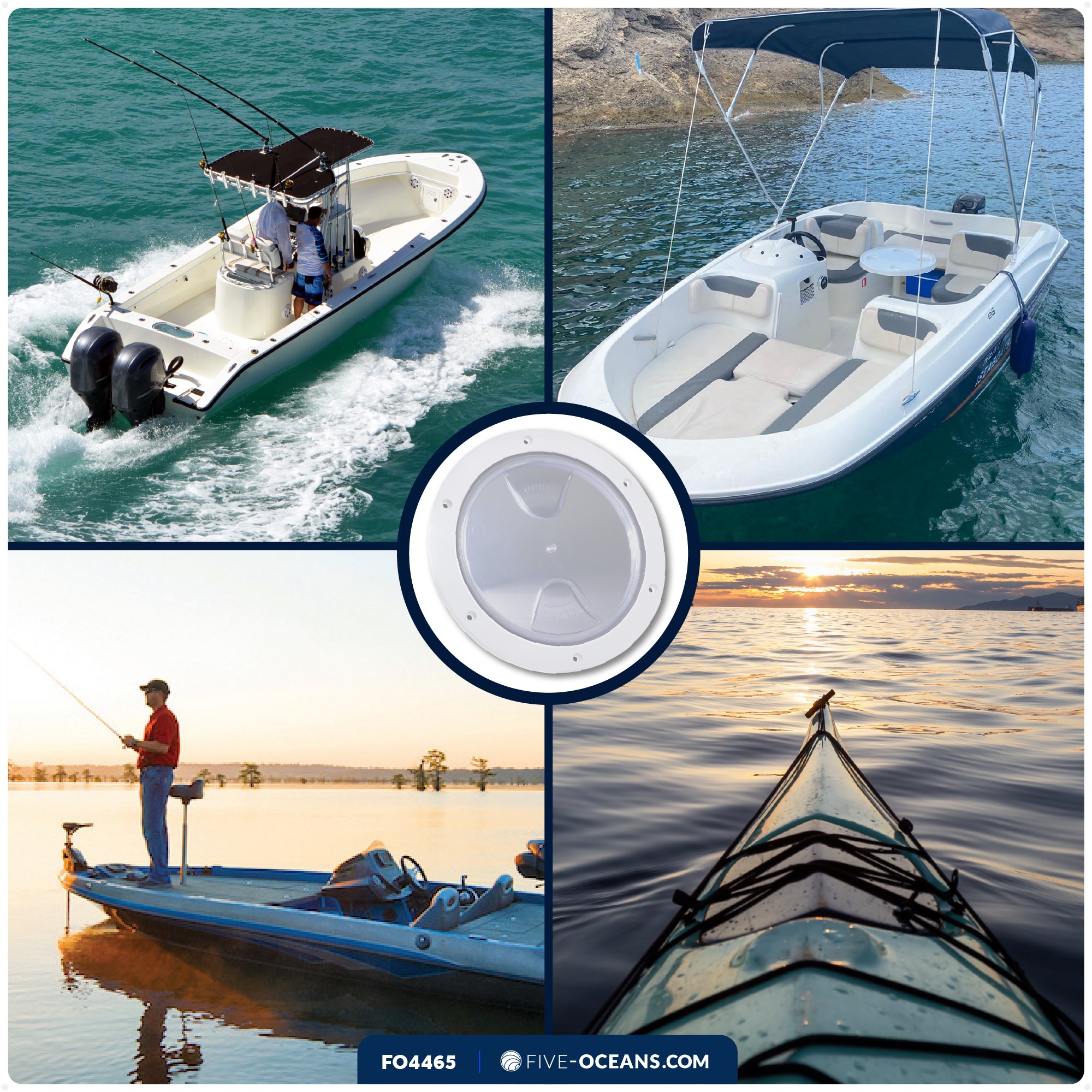 6" Deck Plate, Round White with Clear Lid - FO4465 - Five Oceans