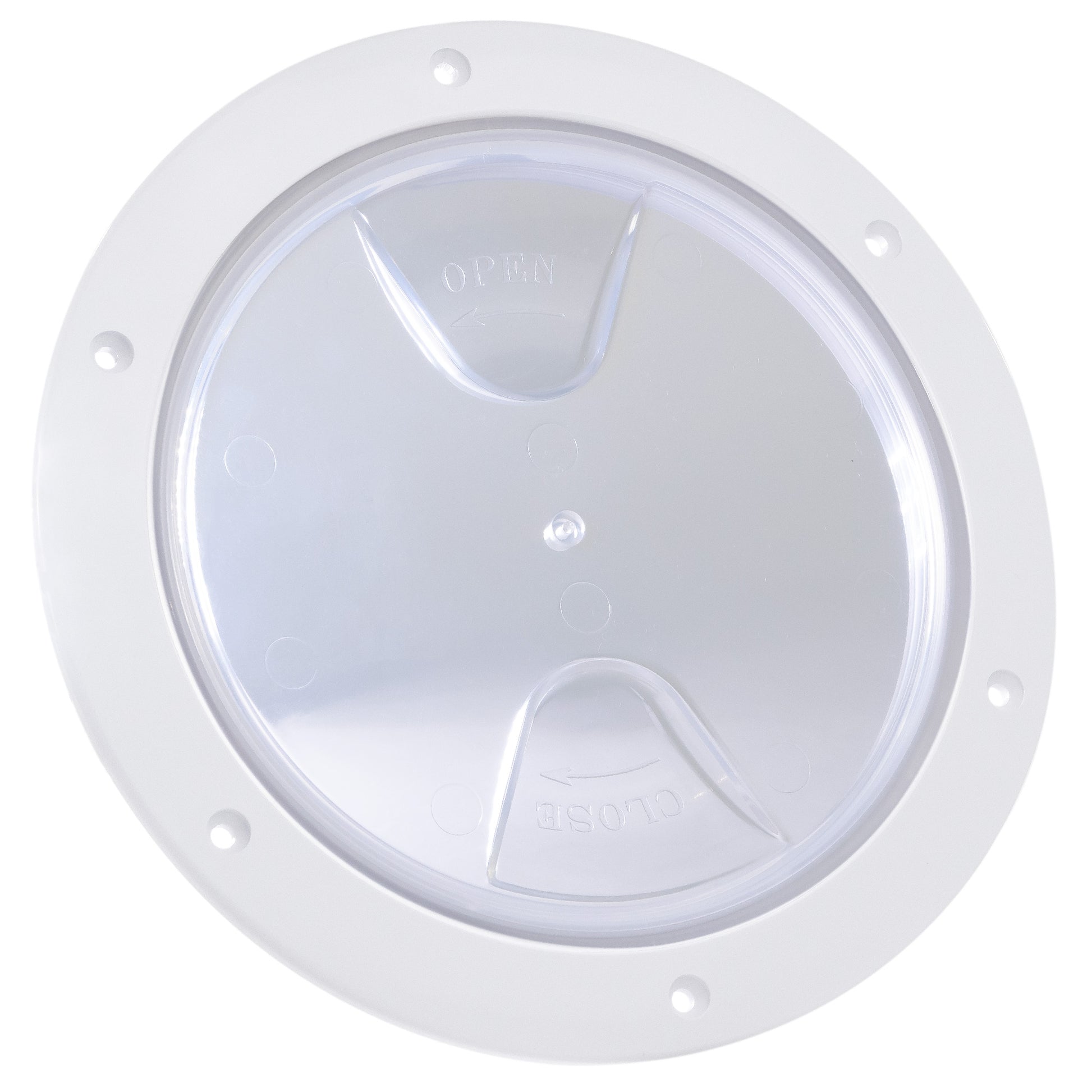 6" Deck Plate, Round White with Clear Lid - FO4465 - Five Oceans