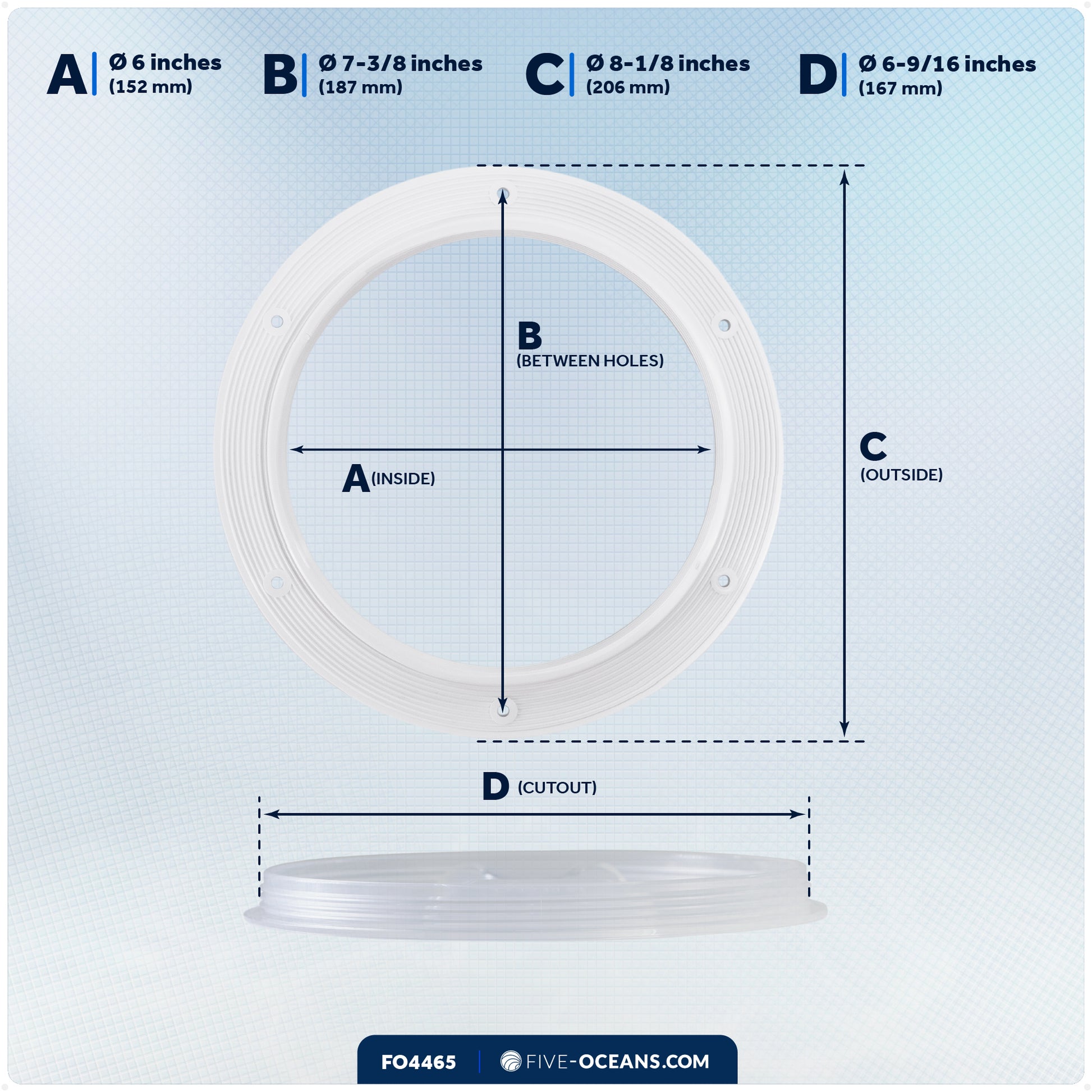 6" Deck Plate, Round White with Clear Lid - FO4465 - Five Oceans
