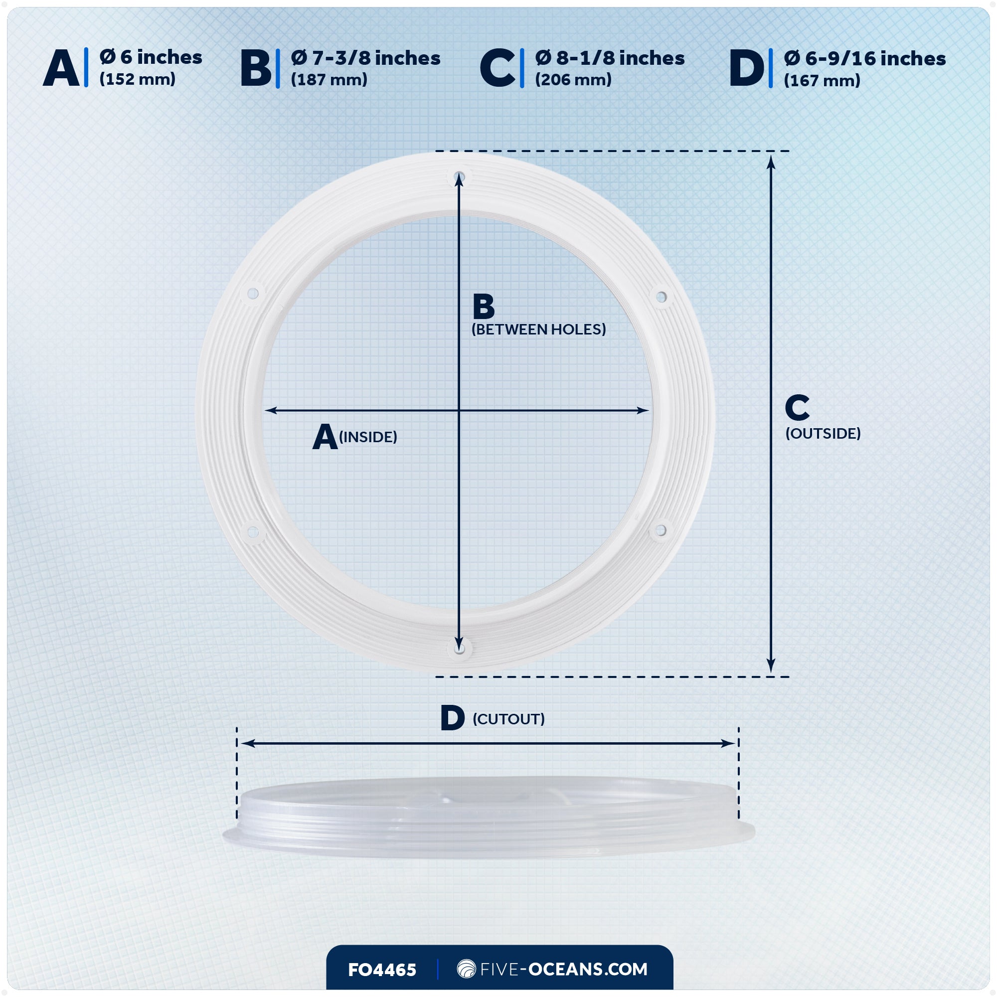 6" Deck Plate, Round White with Clear Lid - FO4465 - Five Oceans