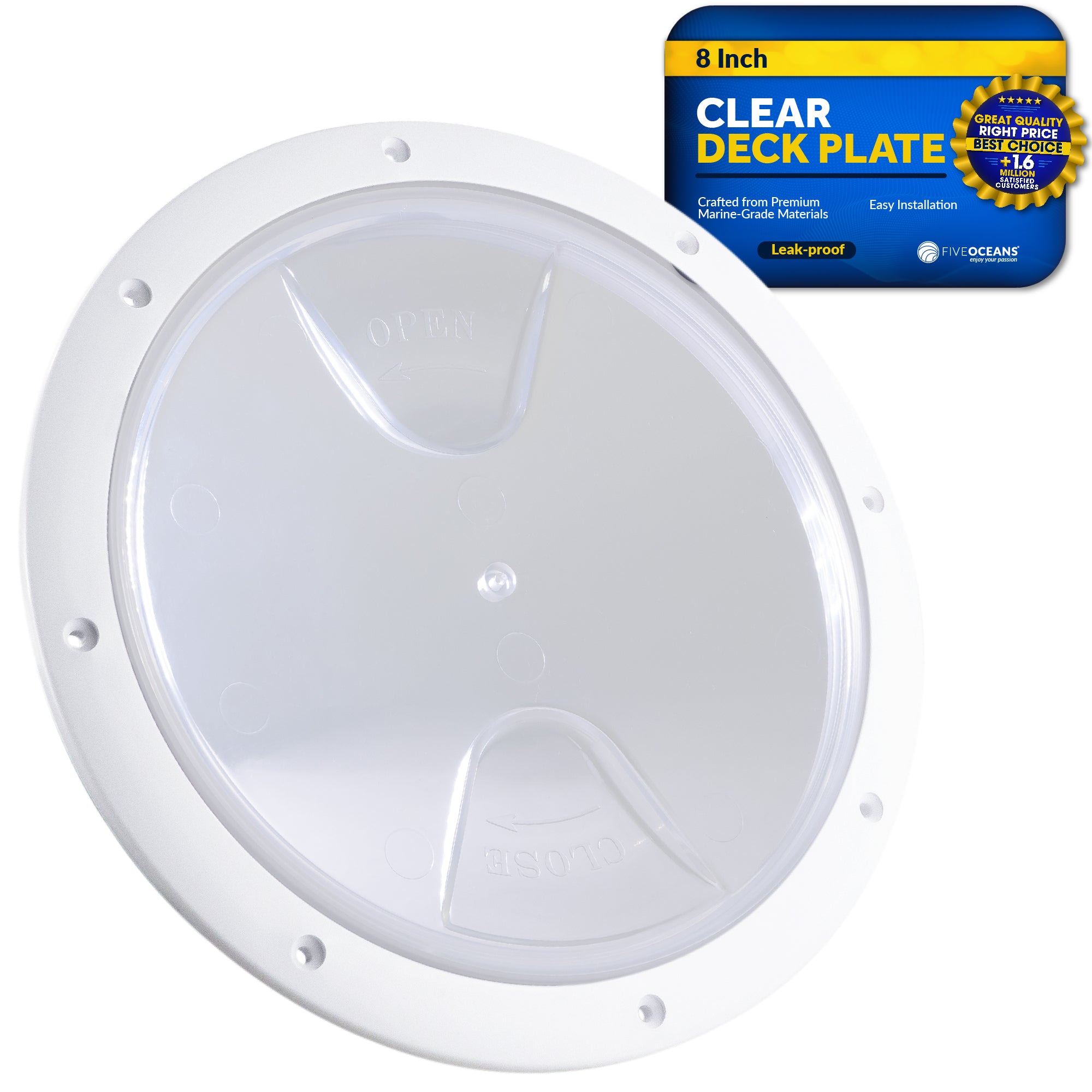 8" Deck Plate, Round White with Clear Lid - FO4466 - Five Oceans