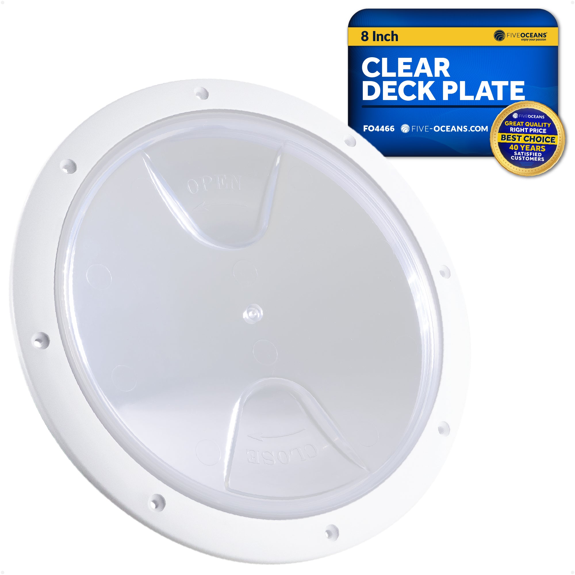 8" Deck Plate, Round White with Clear Lid - FO4466
