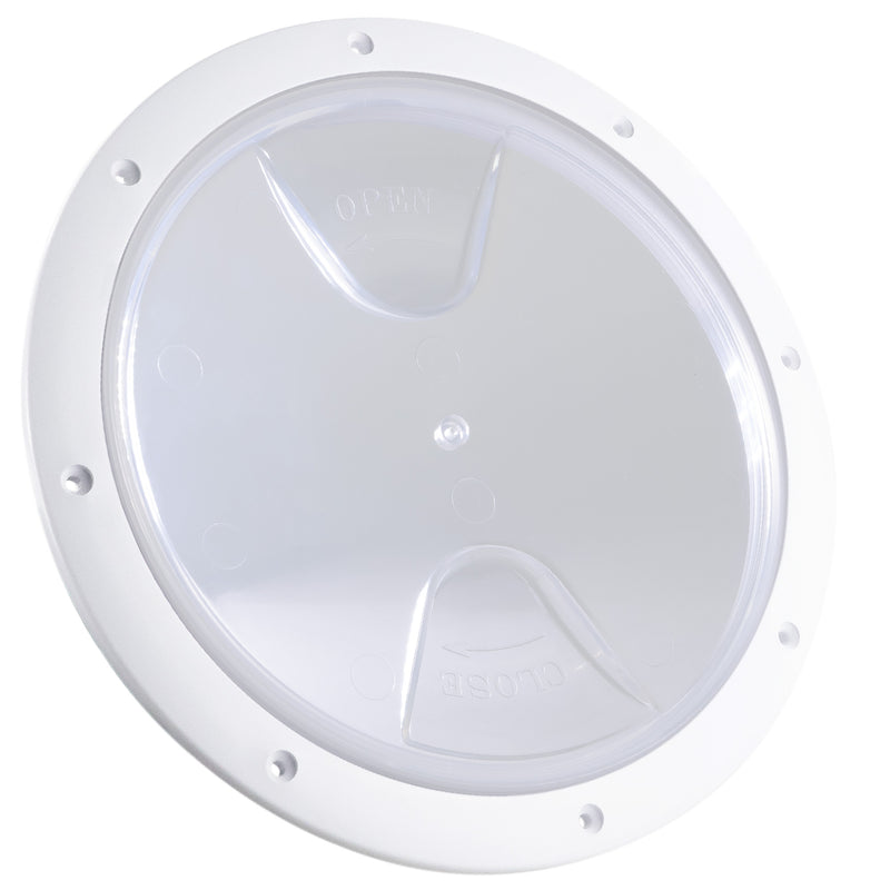 8" Deck Plate, Round Screw-in, White with Clear Lid - FO4466 - Five Oceans