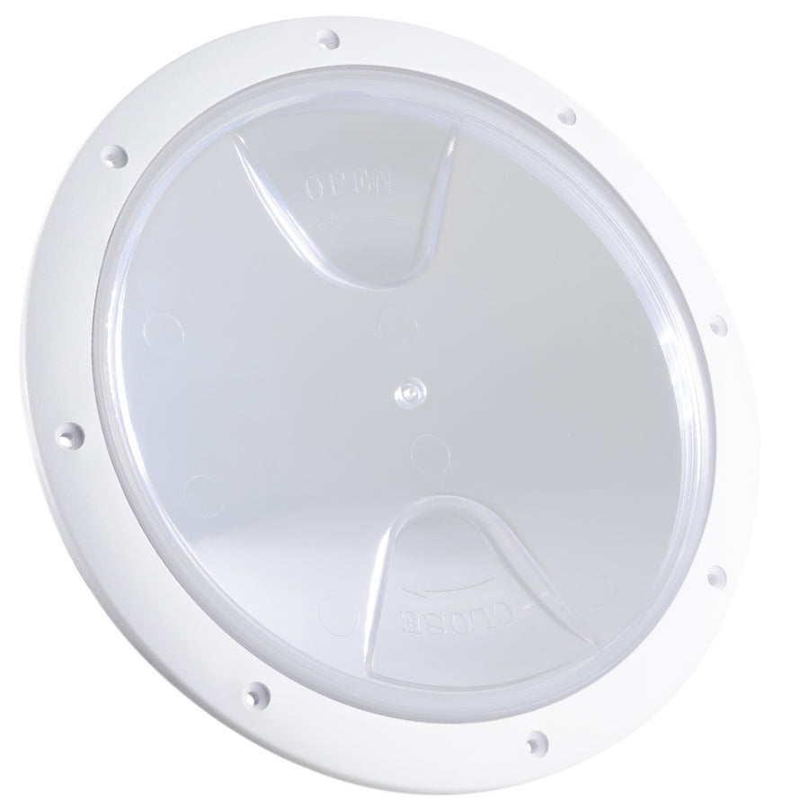 8" Deck Plate, Round Screw-in, White with Clear Lid - FO4466 - Five Oceans