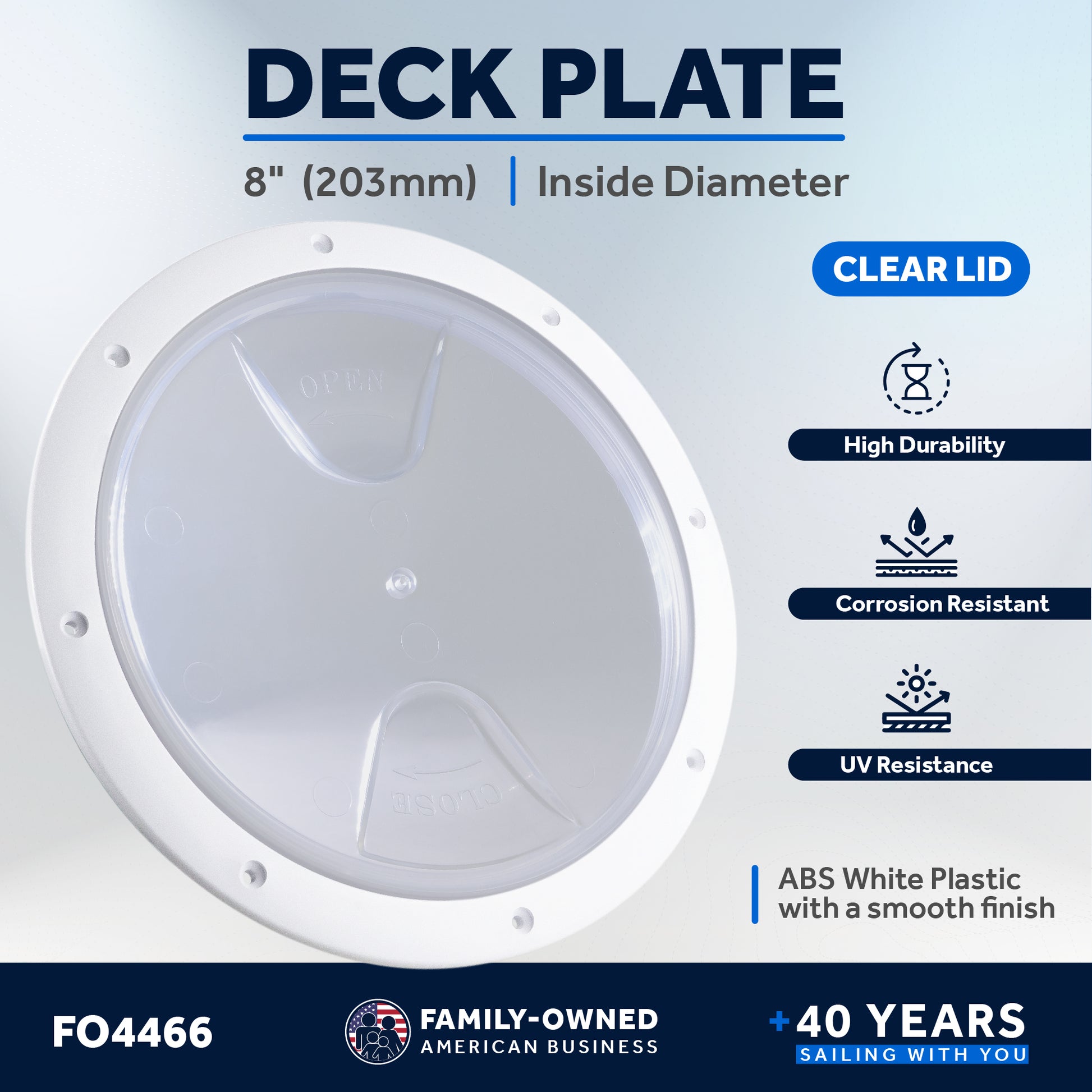 8" Deck Plate, Round White with Clear Lid - FO4466 - Five Oceans