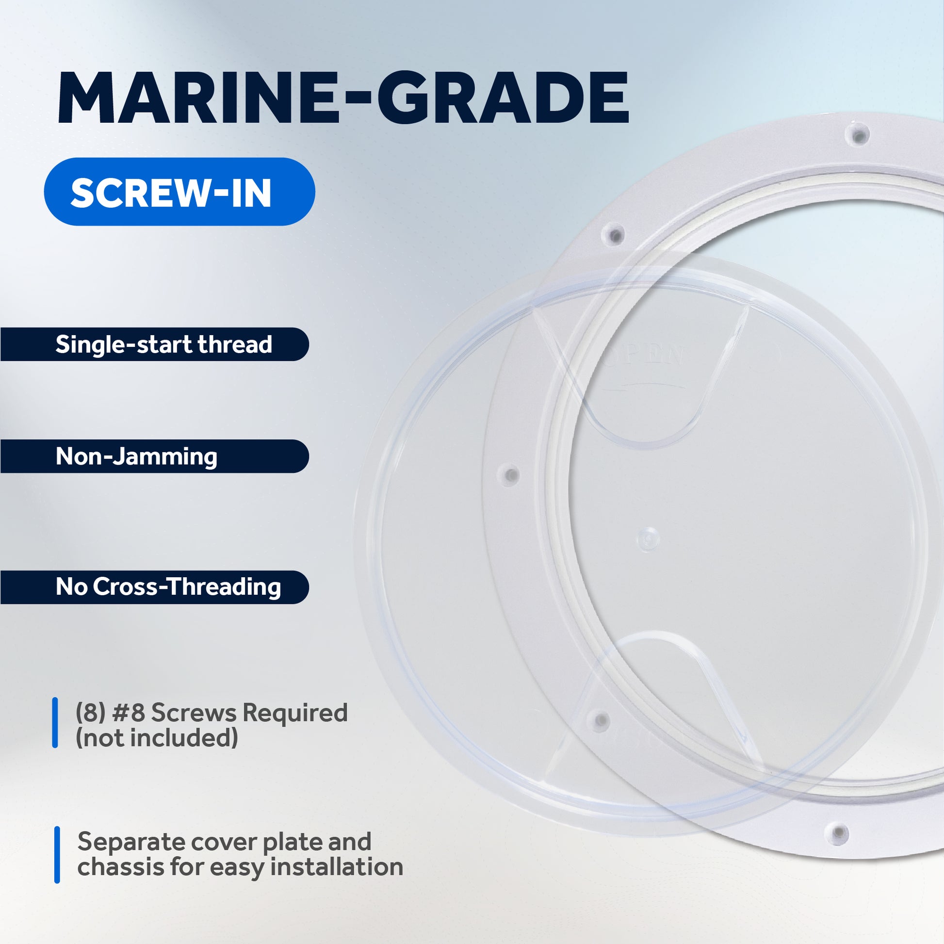 8" Deck Plate, Round White with Clear Lid - FO4466 - Five Oceans