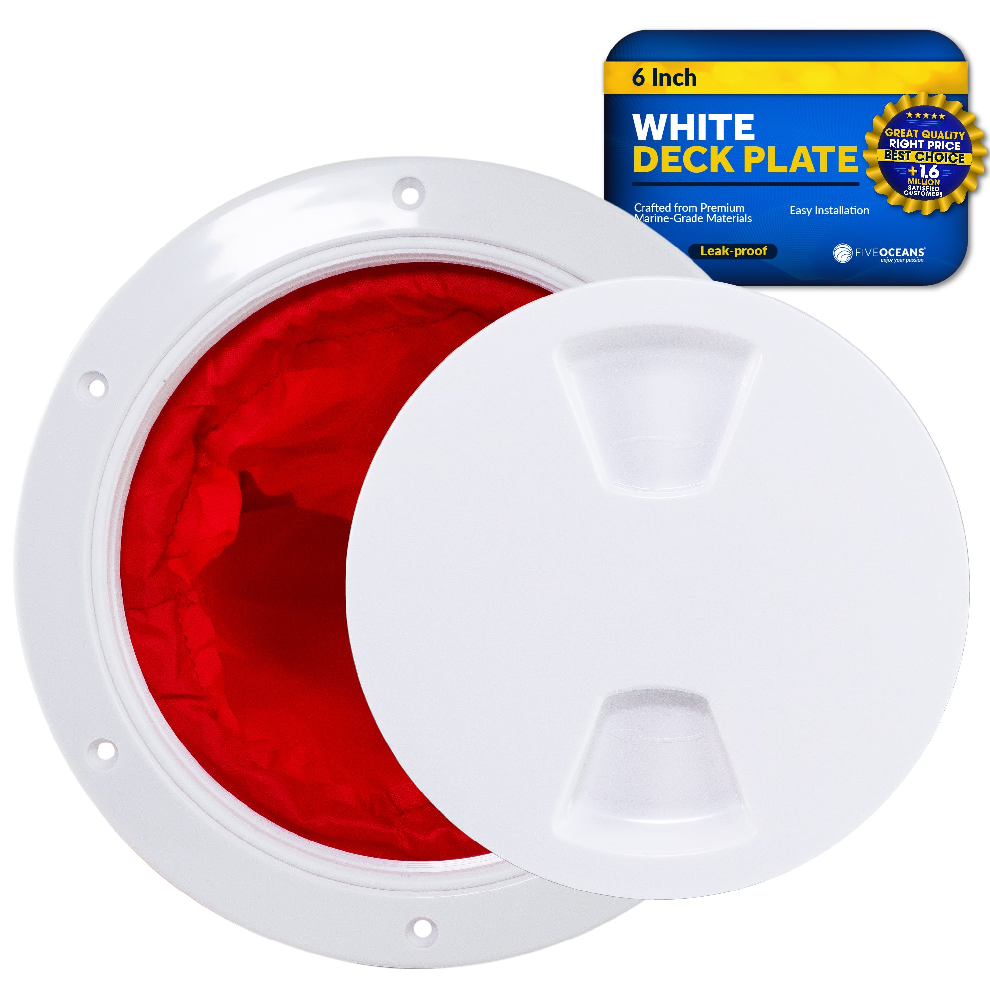 6" Deck Plate with Storage Bag, Round White - FO4467 - Five Oceans
