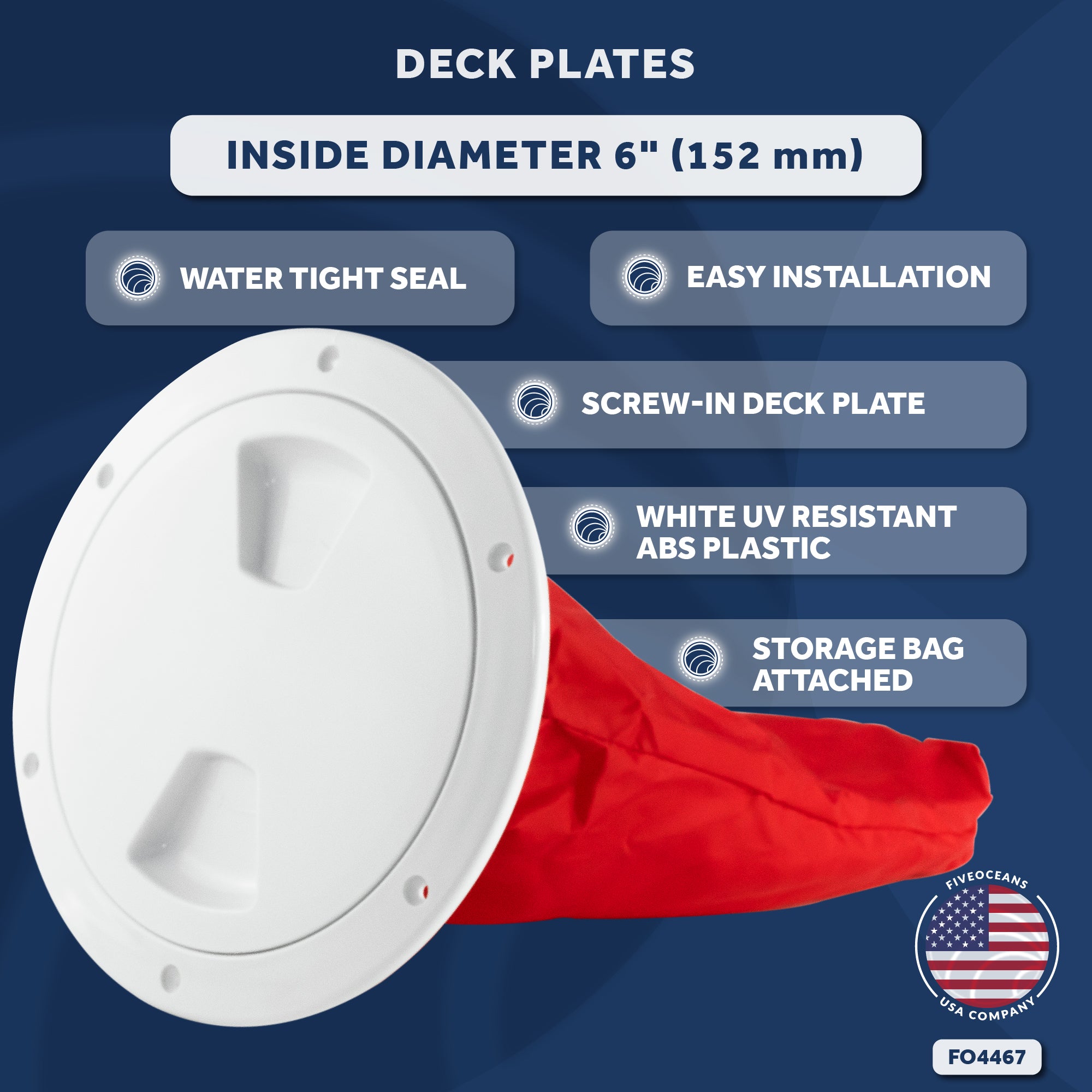 6" Deck Plate with Storage Bag, Round White - FO4467