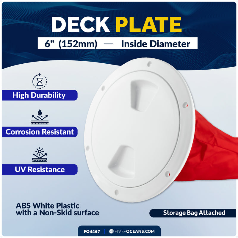 6" Deck Plate with Storage Bag, Round Screw-in, White - FO4467 - Five Oceans
