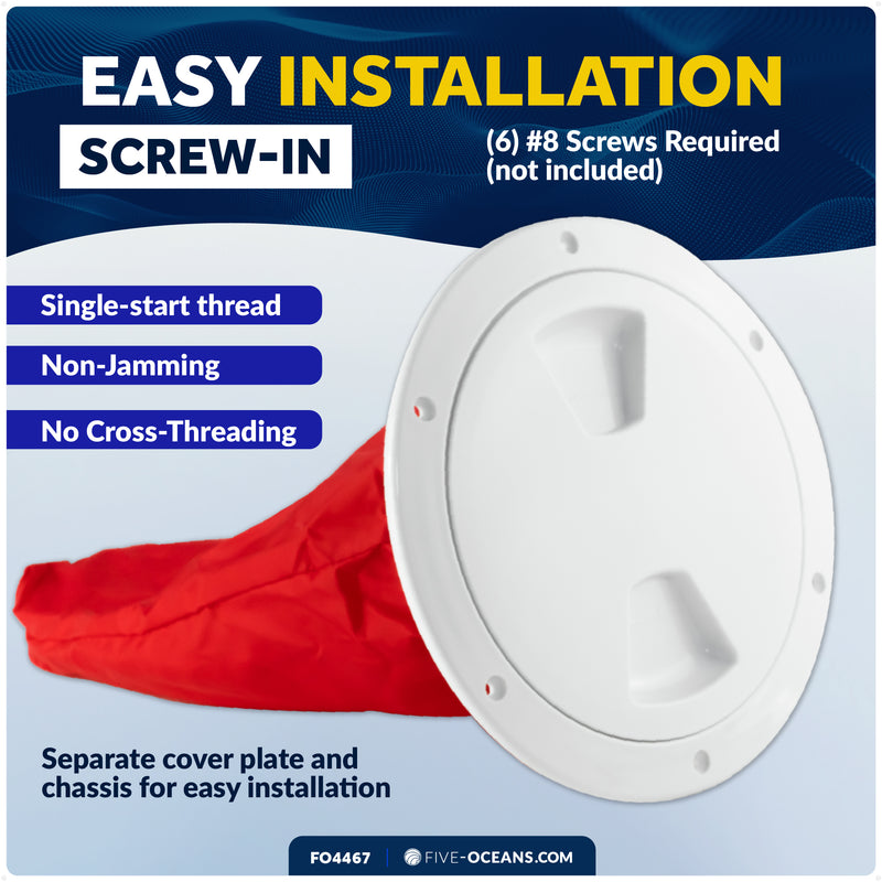 6" Deck Plate with Storage Bag, Round Screw-in, White - FO4467 - Five Oceans