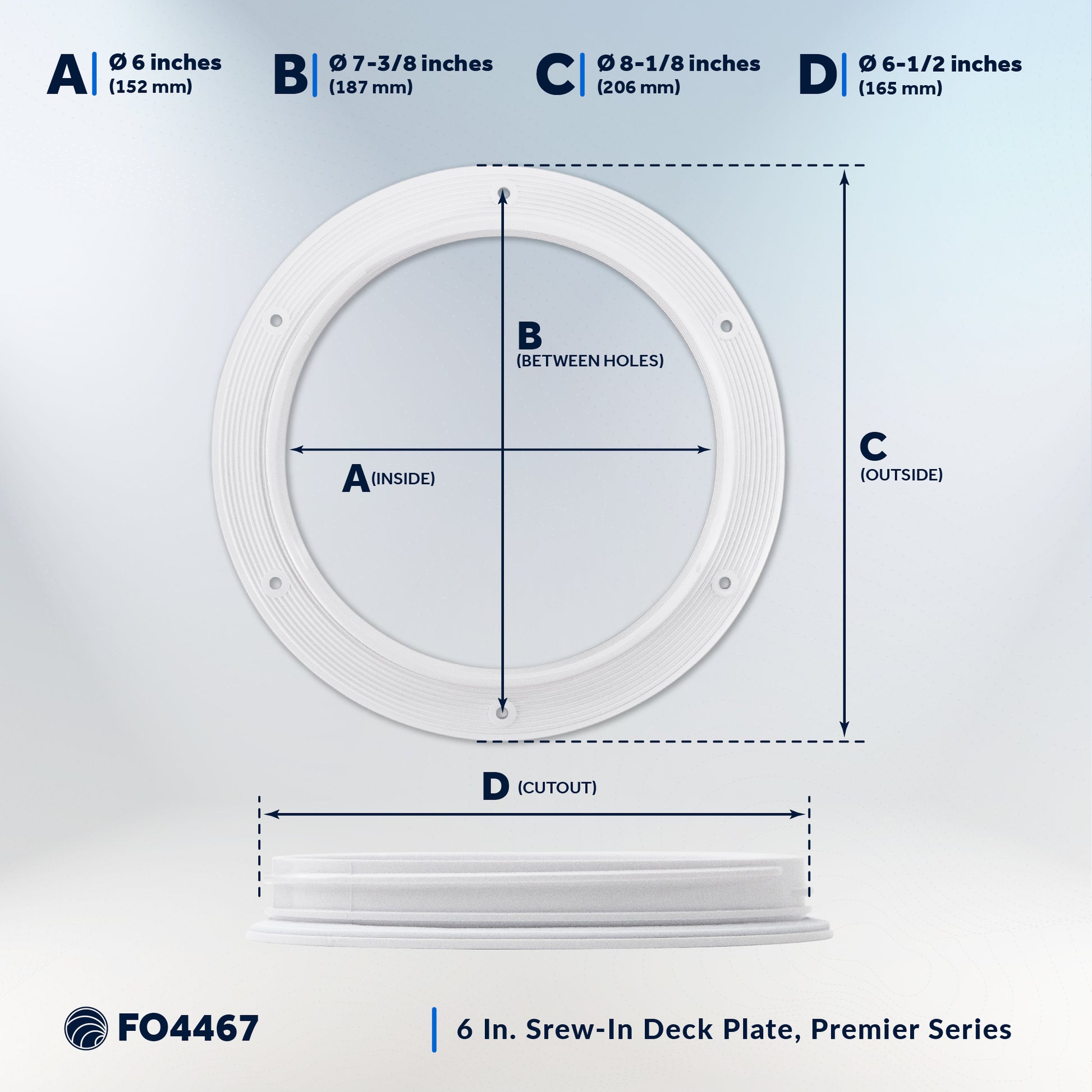 6" Deck Plate with Storage Bag, Round White - FO4467 - Five Oceans