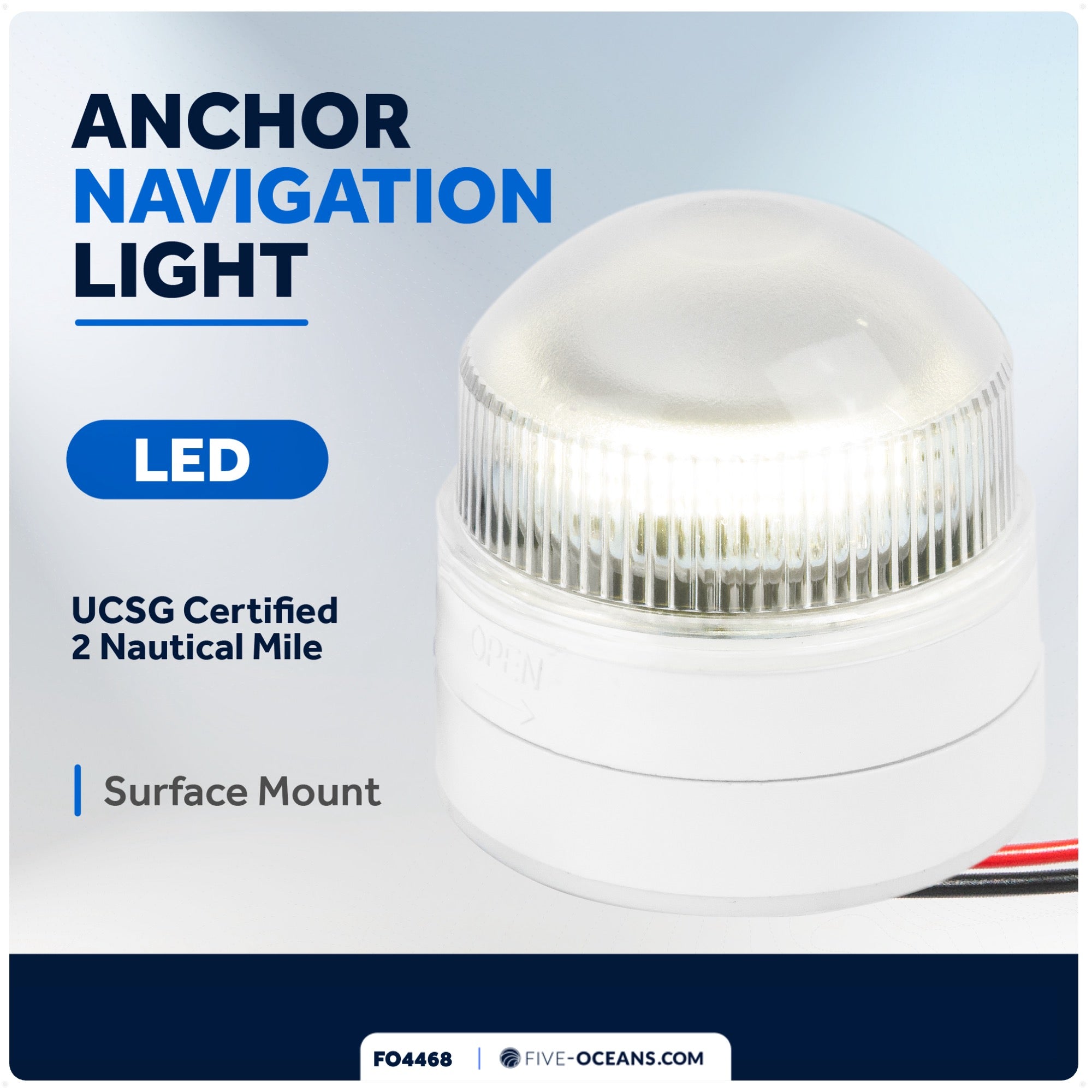 LED Anchor Navigation Light, Fixed Mount, 12V DC - 2NM - FO4468 - Five Oceans