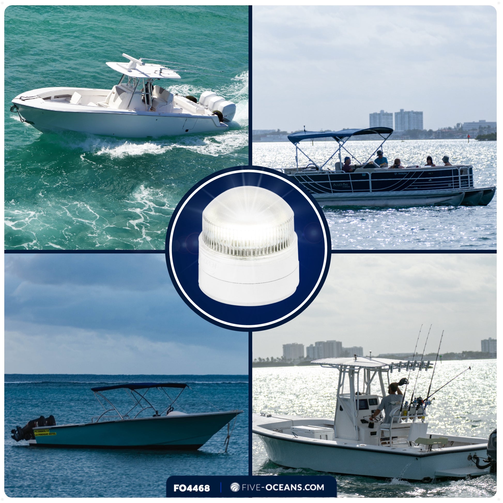 LED Anchor Navigation Light, Fixed Mount, 12V DC - 2NM - FO4468 - Five Oceans