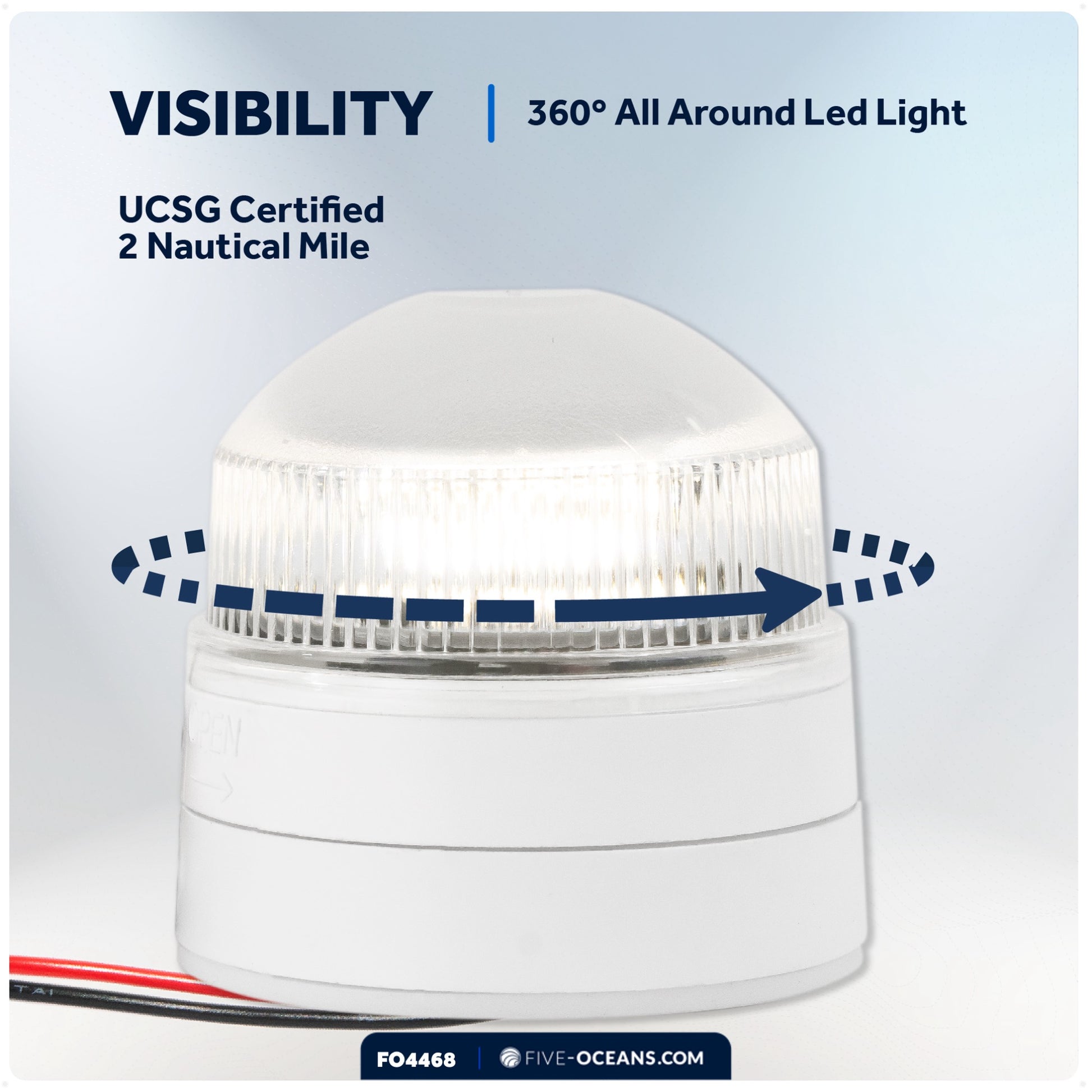 LED Anchor Navigation Light, Fixed Mount, 12V DC - 2NM - FO4468 - Five Oceans