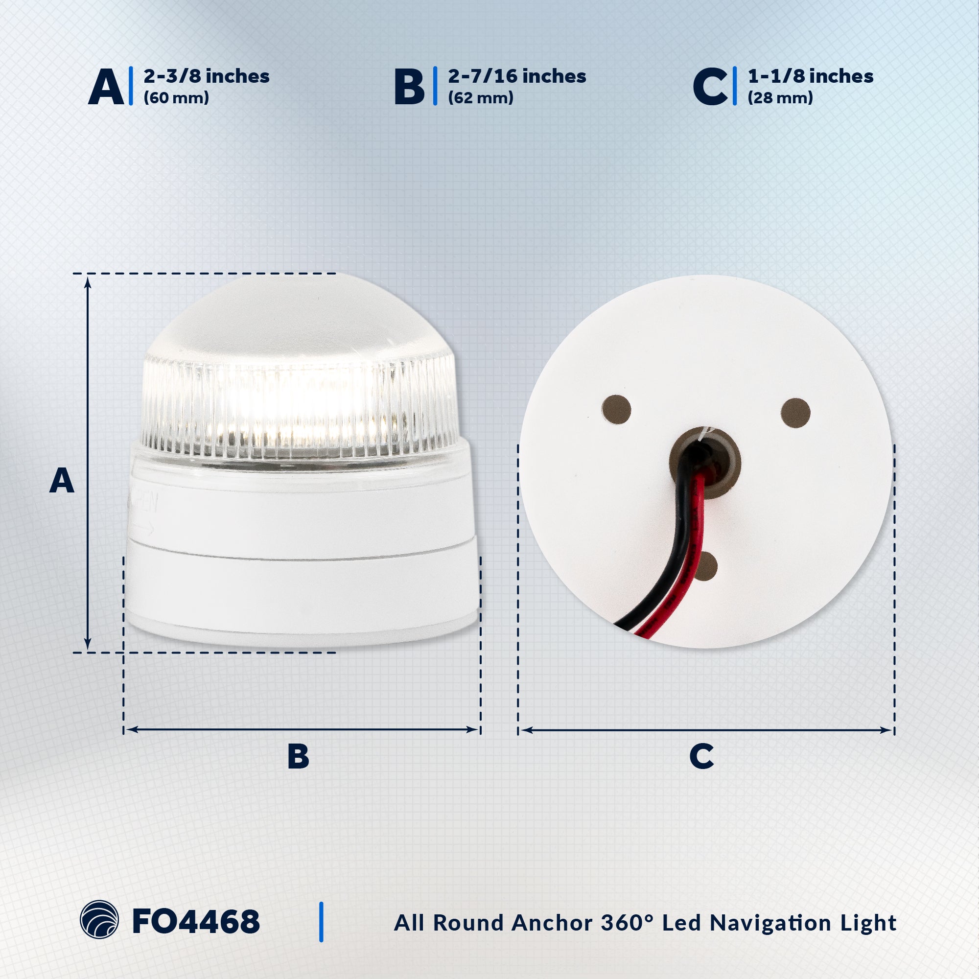 LED Anchor Navigation Light, Fixed Mount, 12V DC - 2NM - FO4468 - Five Oceans