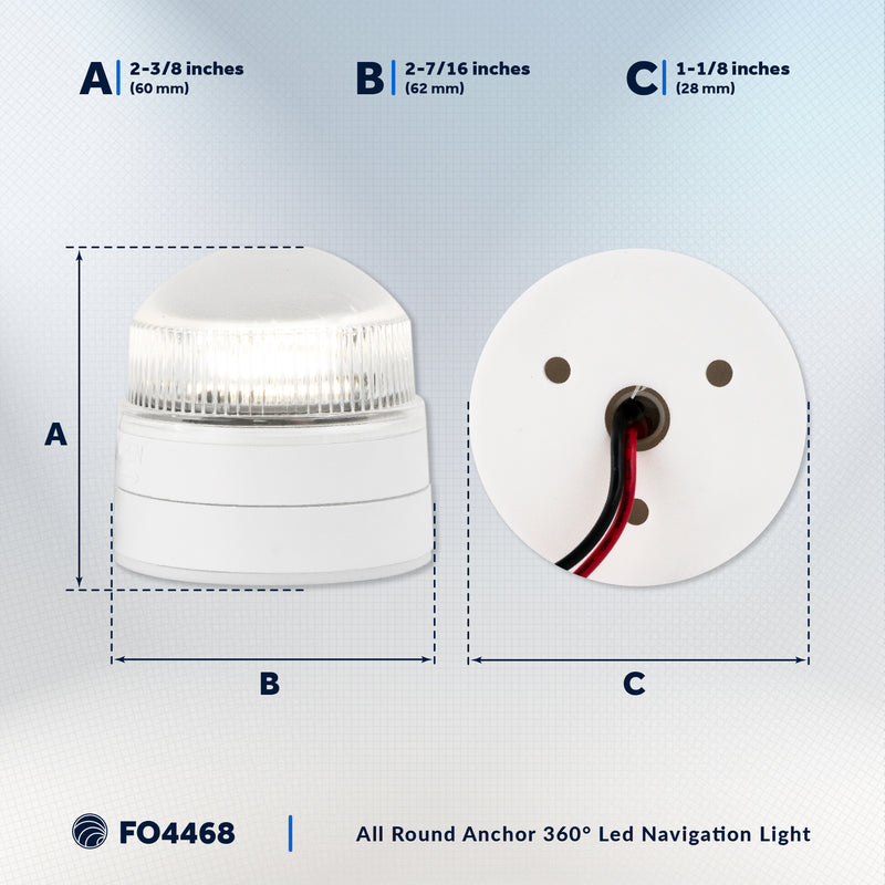 LED Anchor Navigation Light, Fixed Mount, 12V DC - 2NM - FO4468 - Five Oceans